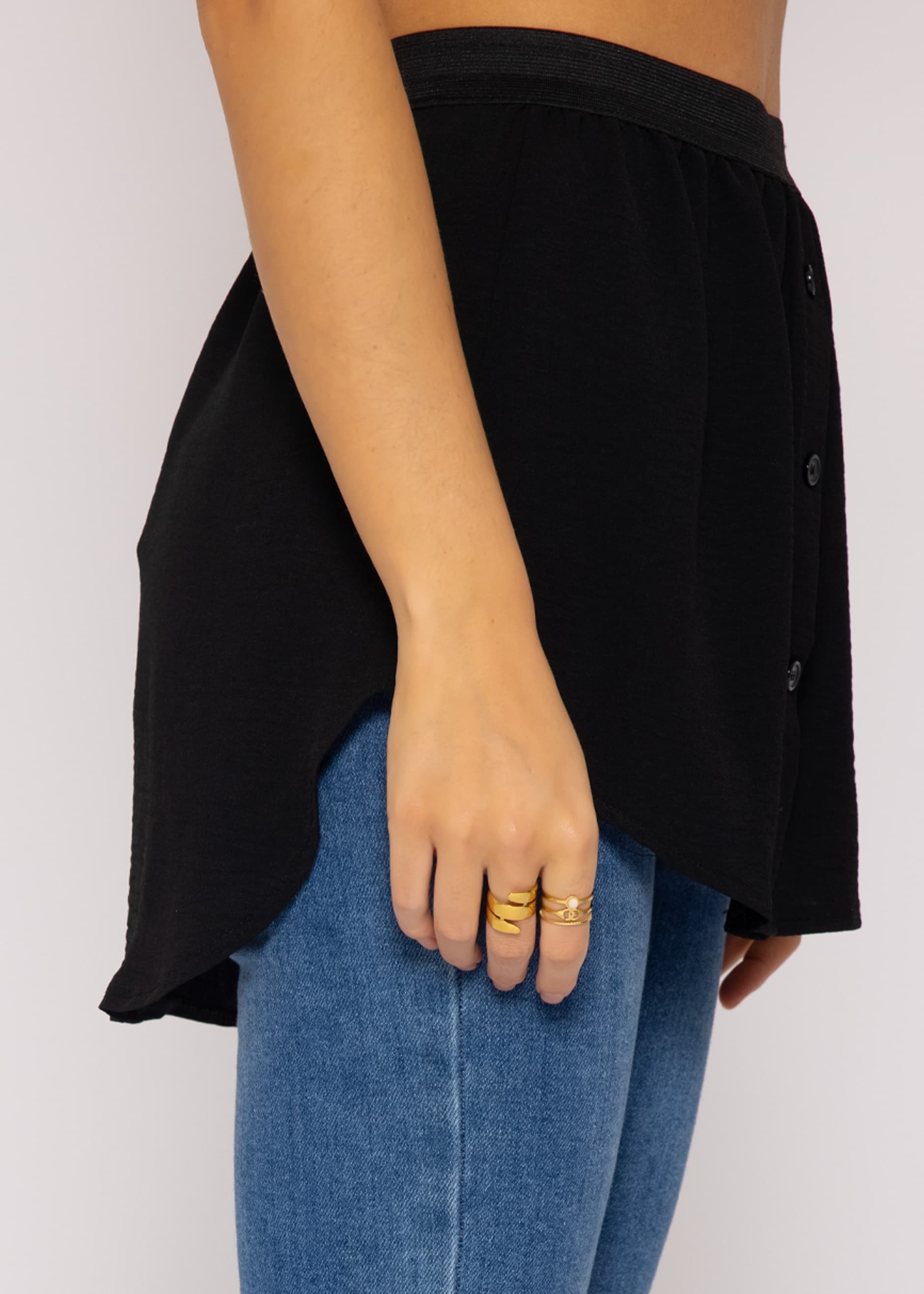 Gummibund Unterrock mit SASSYCLASSY Unifarben Blusenrock Damen Made Ton-in-Ton-Nähten Mini Schwarz Italy mit in in Unterrock Unterrock