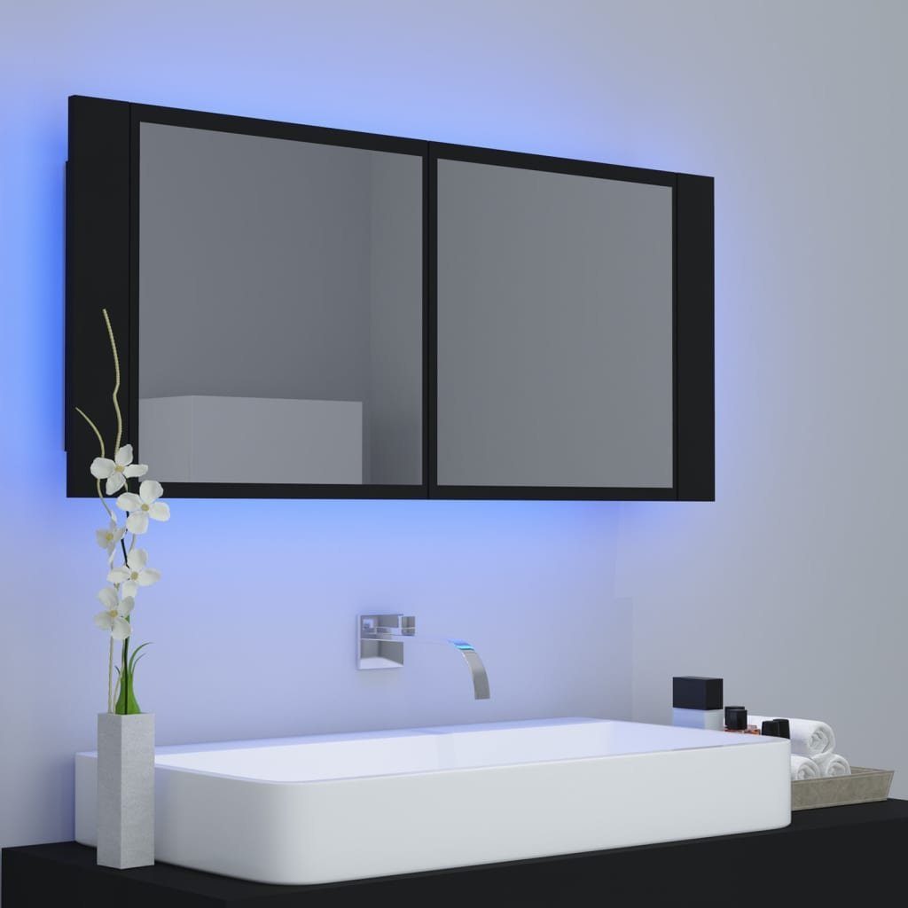 Schwarz Acryl LED-Bad-Spiegelschrank vidaXL (1-St) Badezimmerspiegelschrank 100x12x45 cm