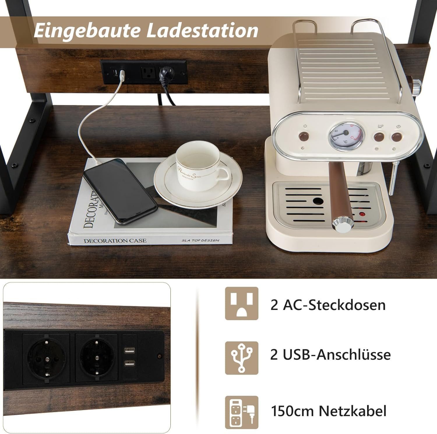 KOMFOTTEU Weinregal Standregal, mit Glashaltern, Ladestation & Ablagen