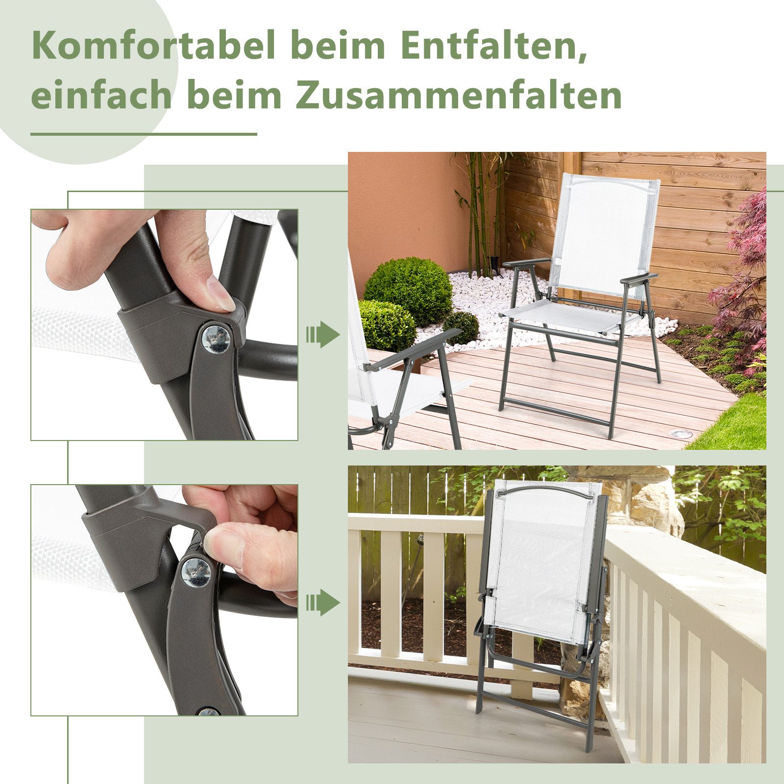 KOMFOTTEU Gartenstuhl (4 St), Klappstuhl mit Hochlehner & bequemer Armlehne