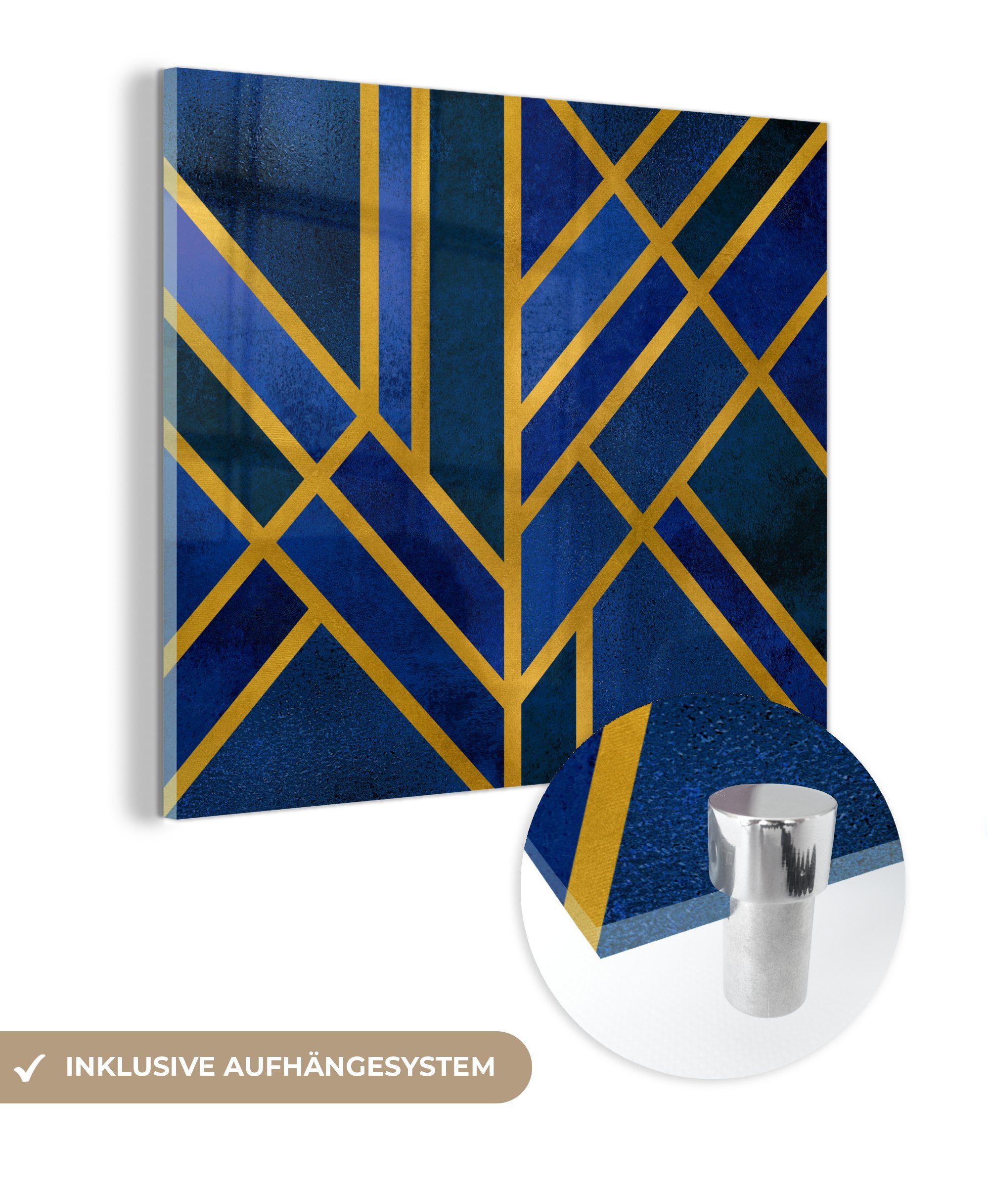MuchoWow Acrylglasbild Gold - Blau - Design - Luxus, (1 St), Glasbilder - Bilder auf Glas Wandbild - Foto auf Glas - Wanddekoration