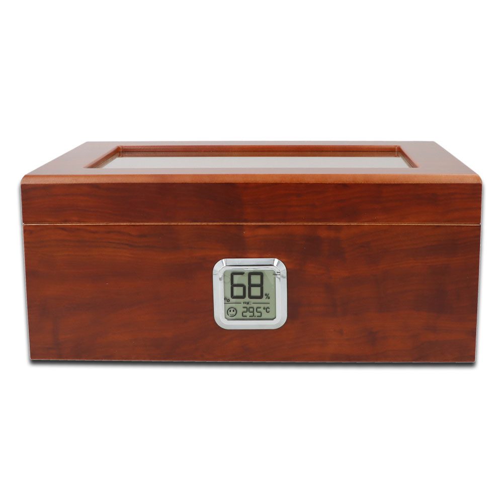 Coumo Humidor Großer Zigarren Gastro Humidor, Sichtfenster, Digitales Hygrometer, Platz für 50 - 75 Zigarren, Digital Hygrometer von TFA