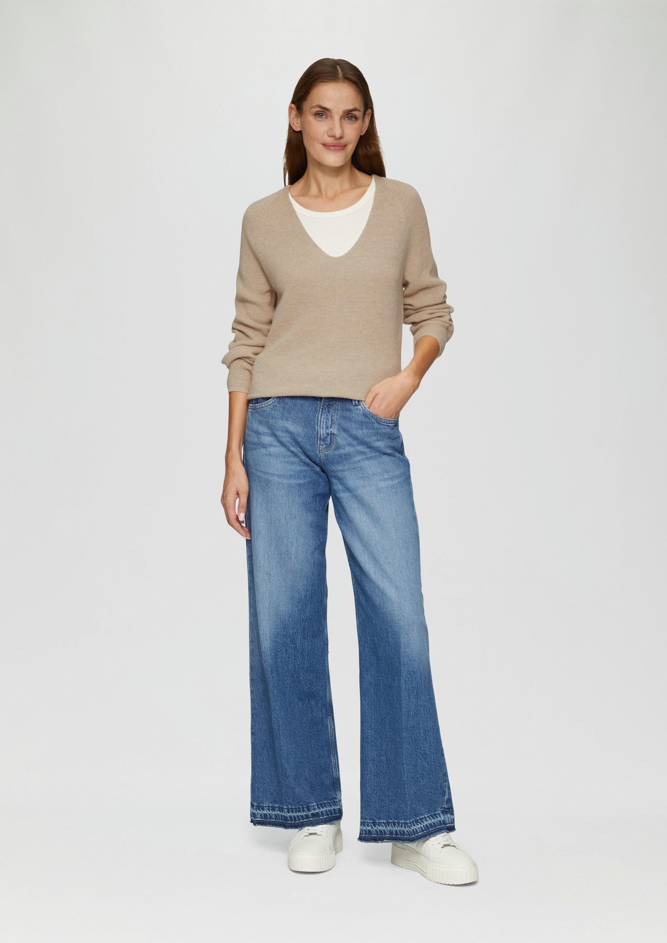 s.Oliver Longpullover Strickpullover Strickpullover mit V-Ausschnitt aus Baumwollmix