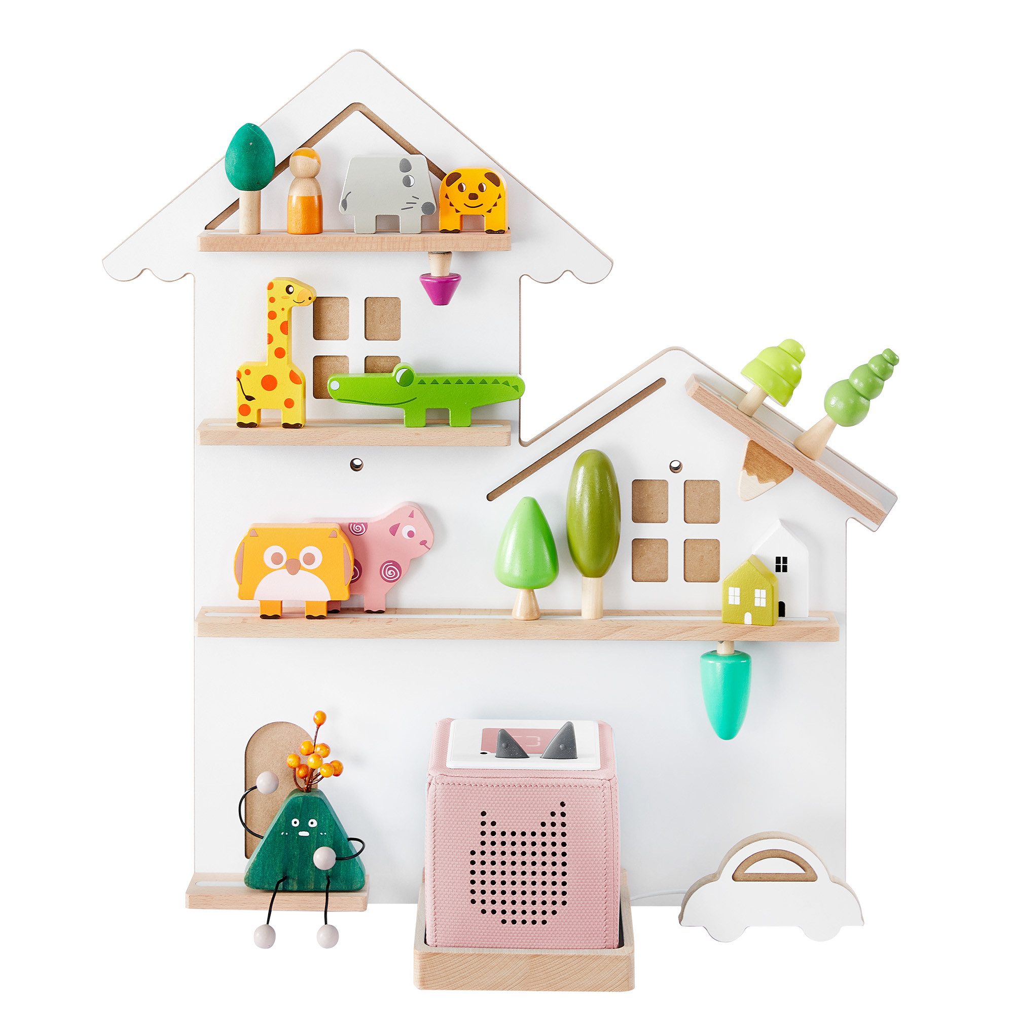 SONGMICS Spielzeugtruhe Wandregal für Figuren, Aufbewahrungsregal, für Toniebox, einfache Montage, Kinderzimmer, Wohnzimmer