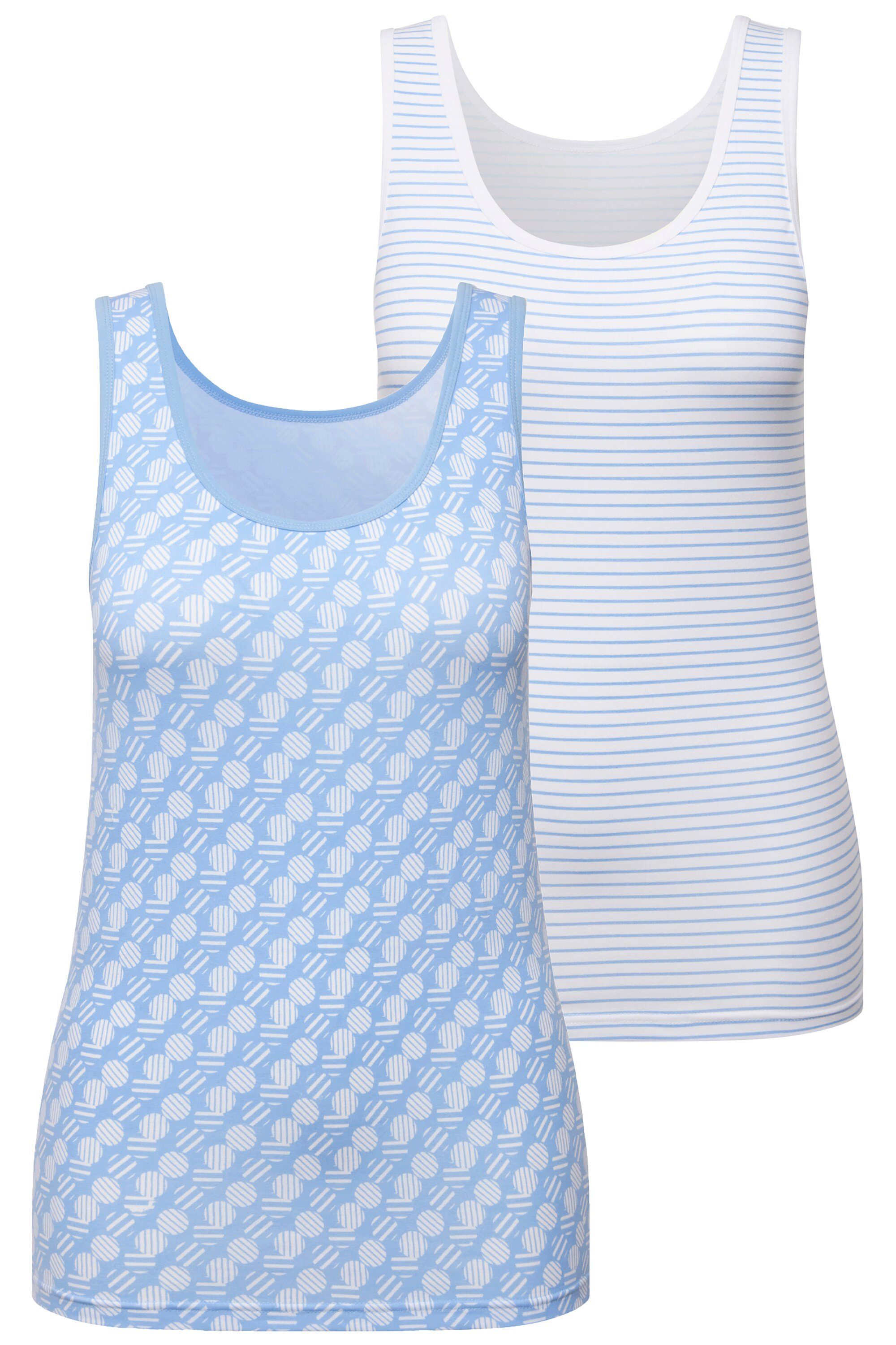 Ulla Popken Unterhemd Tanktops 2er-Pack Ringel/ Kreise Rundhals ärmellos