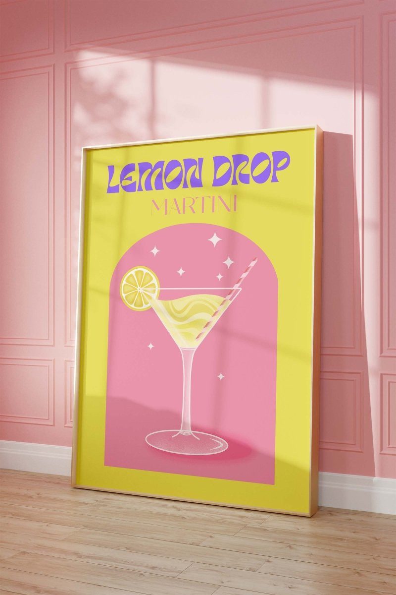 JUSTGOODMOOD Poster Lemon Drop Martini Retro Cocktail llustration Pop Art Stil in Pastellf, (1 St)
