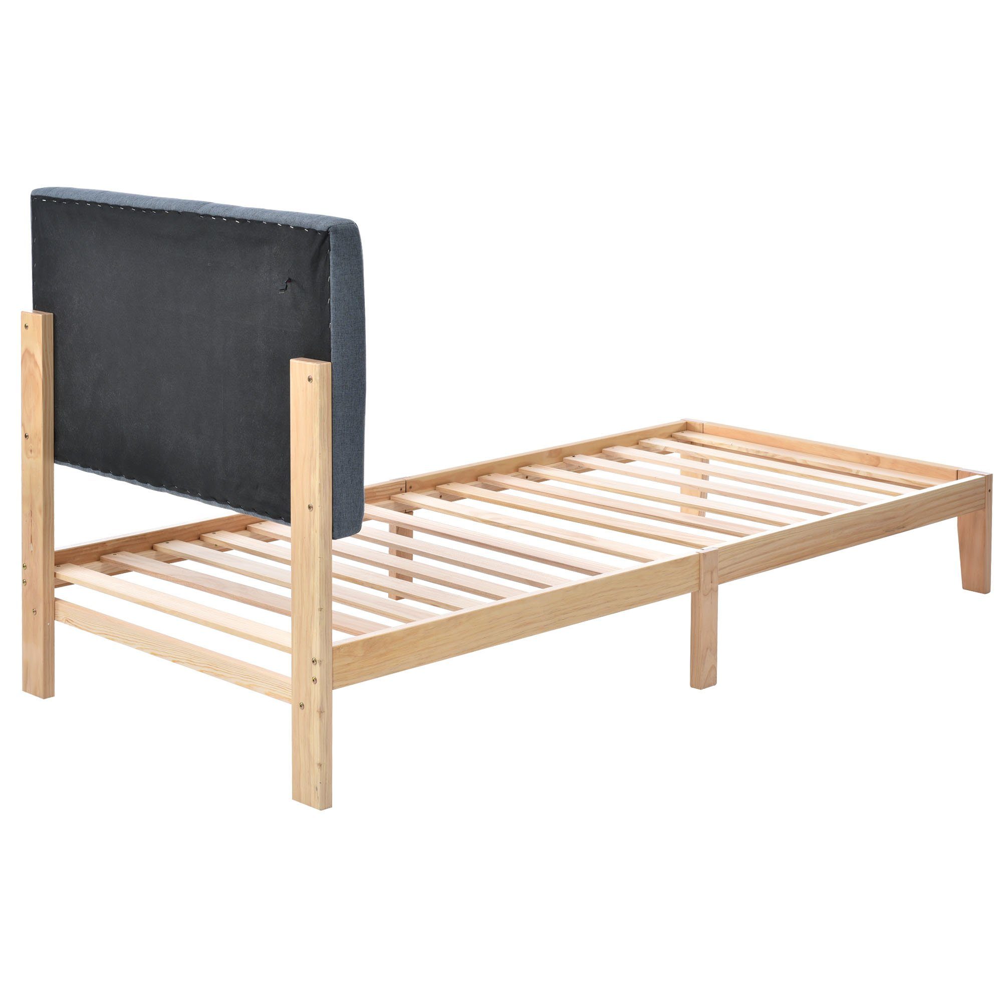 Massivholzbett (Einzelbett Jugendbett), mit LED-Beleuchtung & Polsterkopfteil, 90x200cm