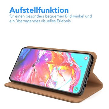 EAZY CASE Handyhülle Bookstyle Vintage für Samsung Galaxy A70 6,7 Zoll, Tasche Kunstleder Etui Handytasche mit Standfunktion Hülle Hellbraun