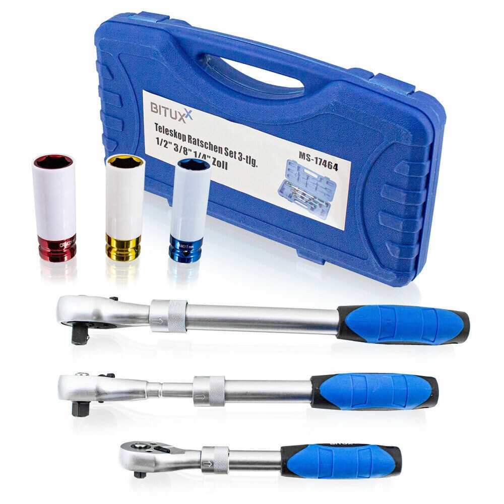 Bituxx Ratsche Set Teleskop Ratschen + Felgenschutznüsse (Spar-Set, MS-17768)