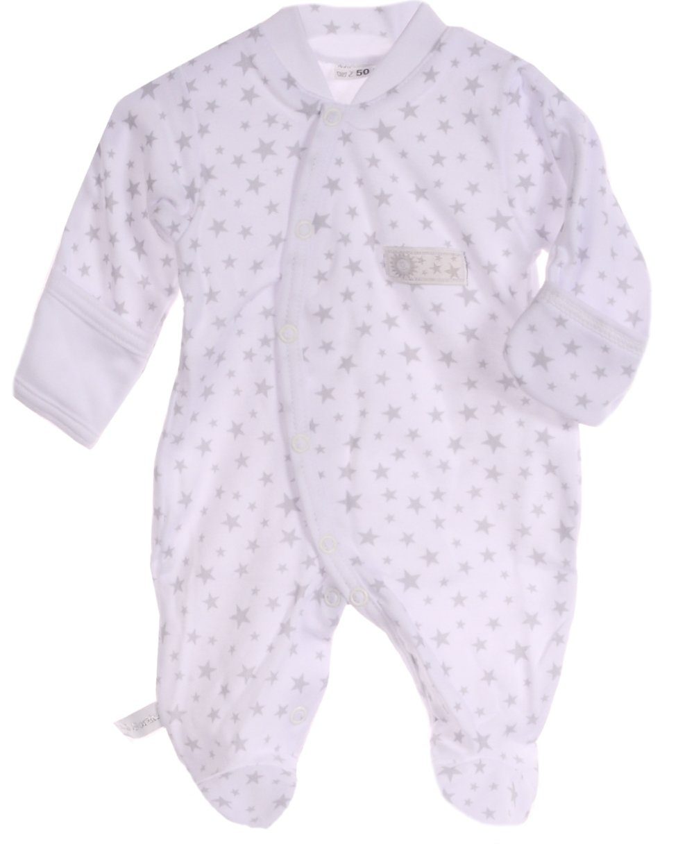 La Bortini Strampler mit Kratzschutz Umschlagärmel Baby 50 bis 80 Overall Schalfanzug Weiß Blau