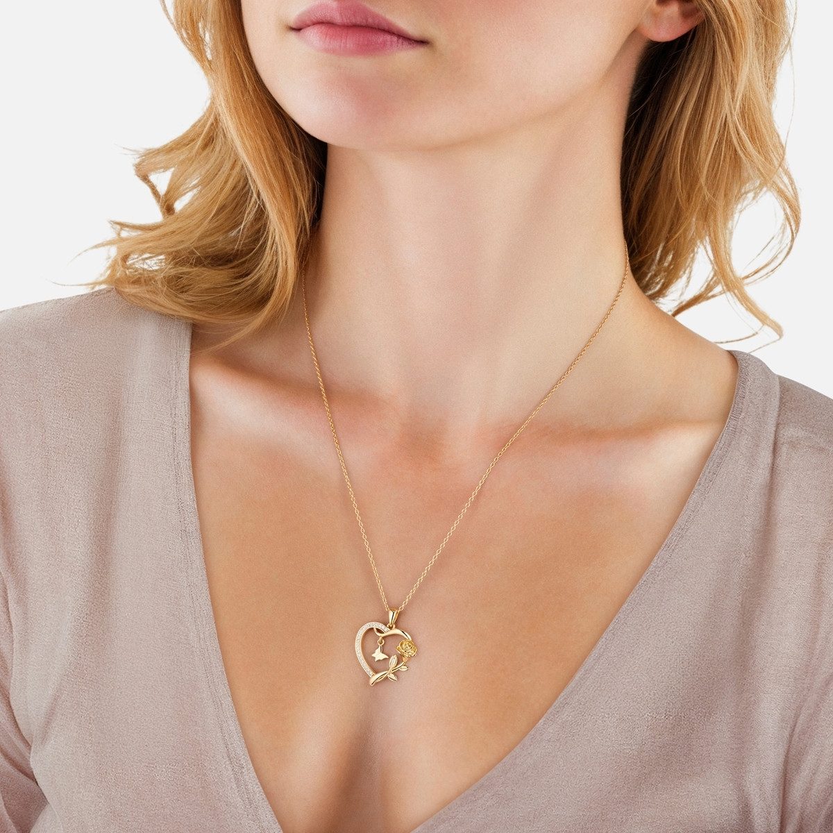 Rafaela Donata Silberkette Herz/Schmetterling/Rose gelbgold, mit Zirkonia