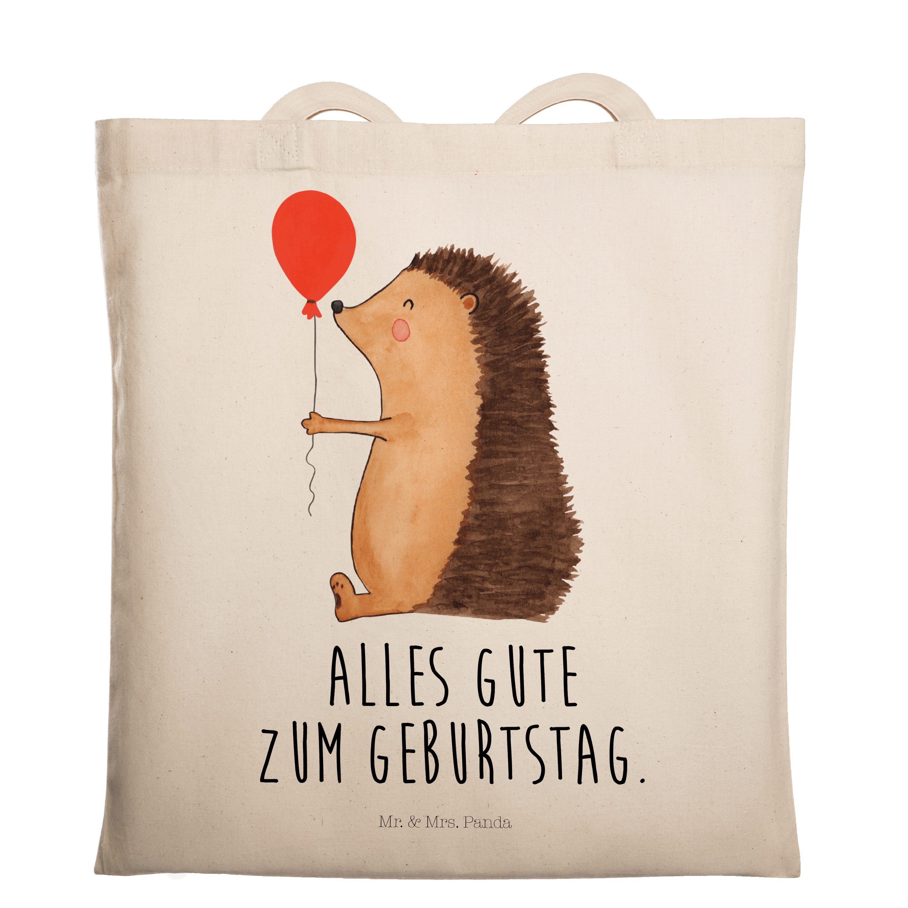 Mr. & Mrs. Panda Tragetasche Igel mit Luftballon - Transparent - Geschenk, Geburtstagskind, Herzli (1-tlg)