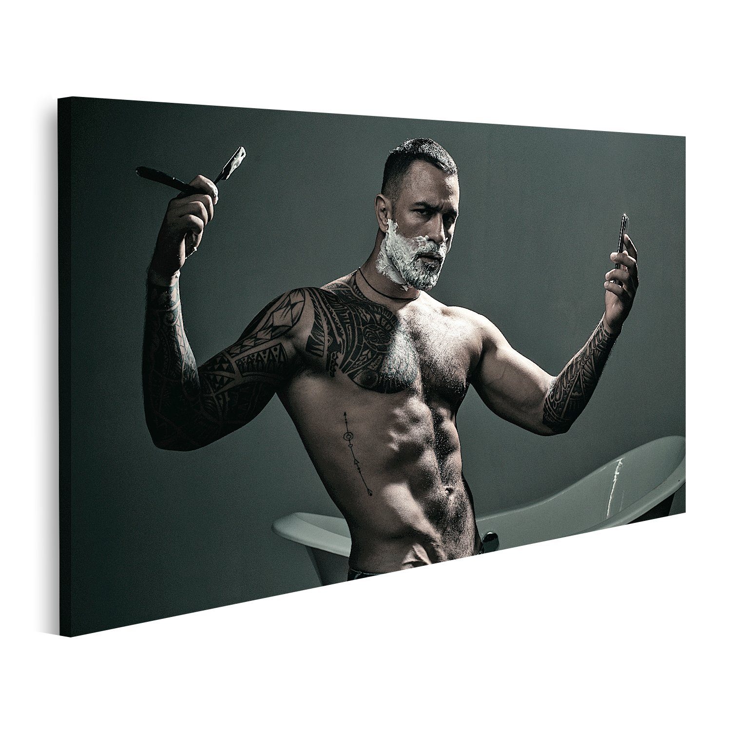 Leinwandbild Bild auf Leinwand Mann besucht Hairstylist in Barbershop Bart Styling