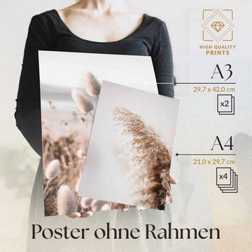 Heimlich Poster »Set als Wohnzimmer Deko, Bilder DINA3 & DINA4, Achtsam Beige Strand«, Landschaften