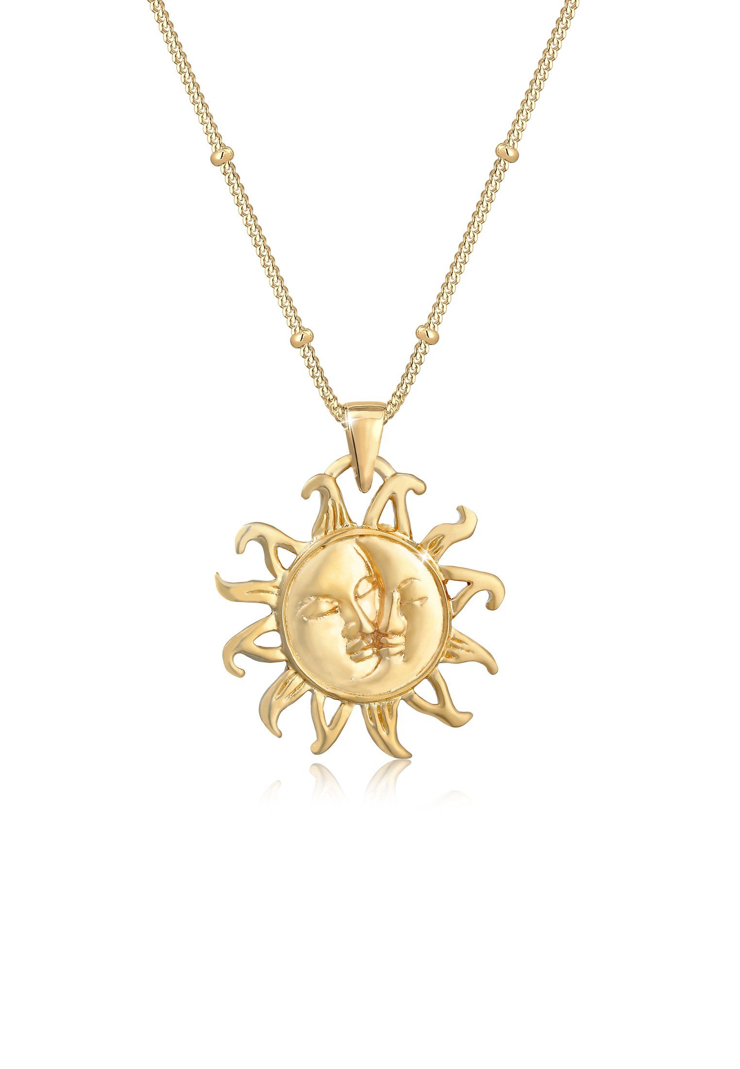 Elli Kette mit Anhänger Sonne Mond mit Kugelkette 925er Silber Gold