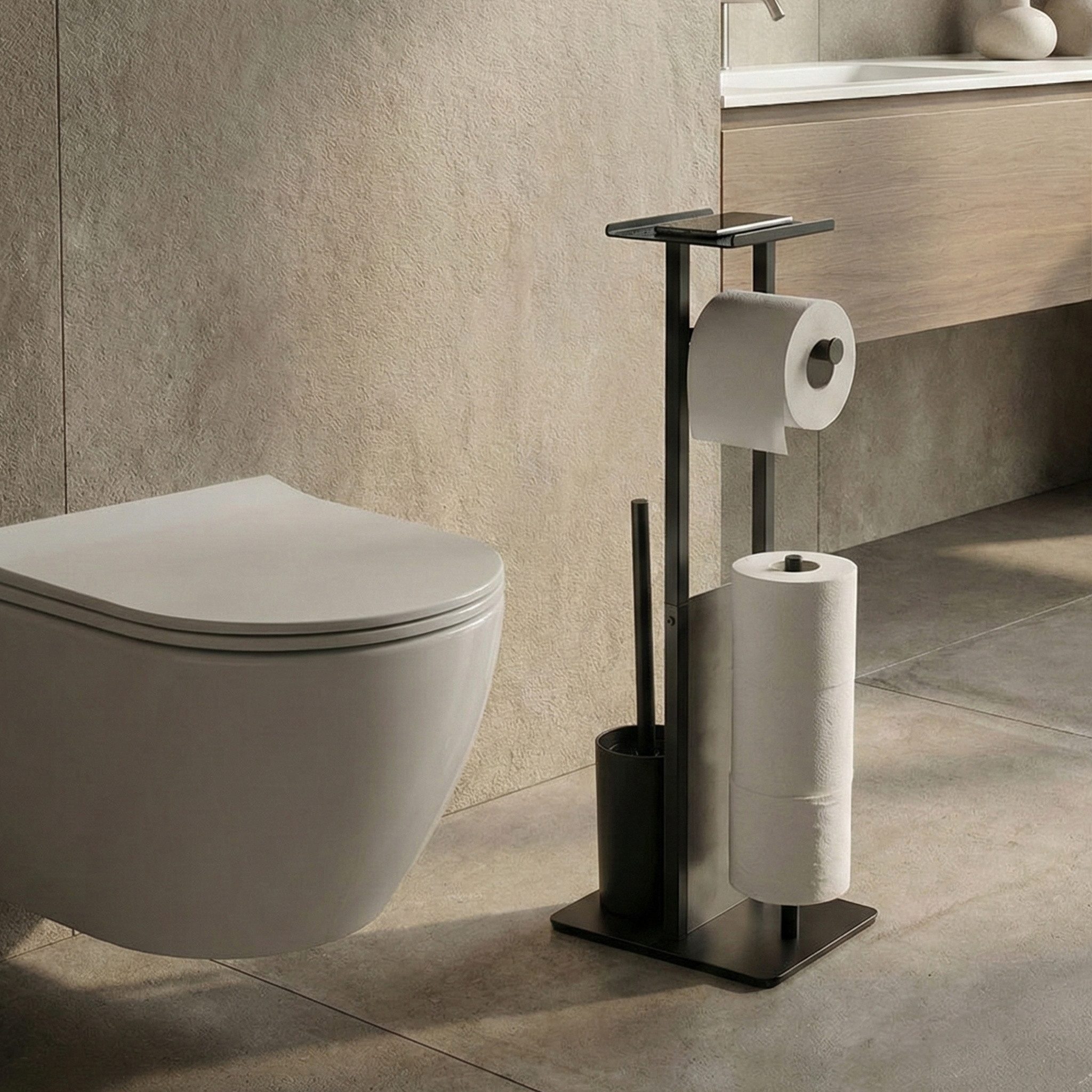 NUXIO WC-Reinigungsbürste WC-Garnitur mit Papierhalter und Handyablage HYLLA, 65 cm, Badezimmer in allen Wohnstilen, (WC-Bürste)
