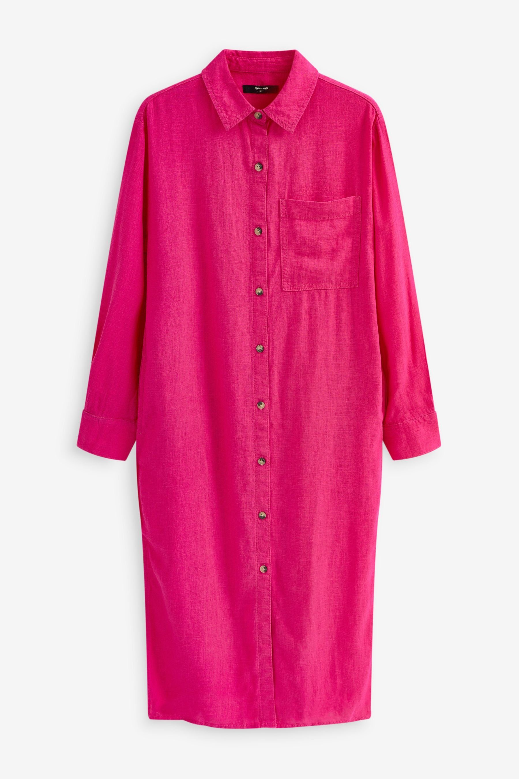 Next Blusenkleid Oversized Hemdkleid aus Leinenmix (1-tlg) Bright Pink