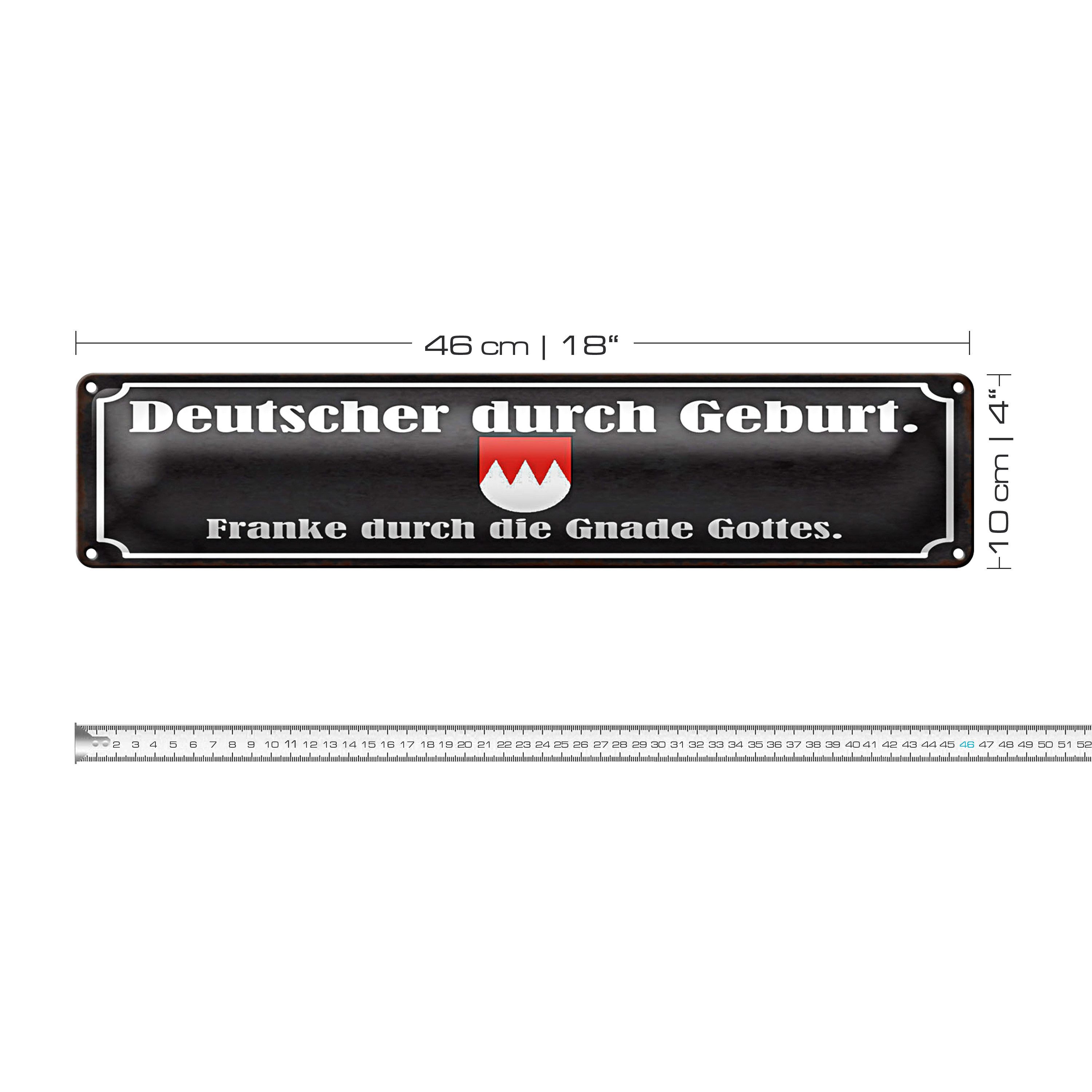 Roomando Metallschild Blechschild Spruch 46x10cm Deutscher durch Geburt Franke Dekoration