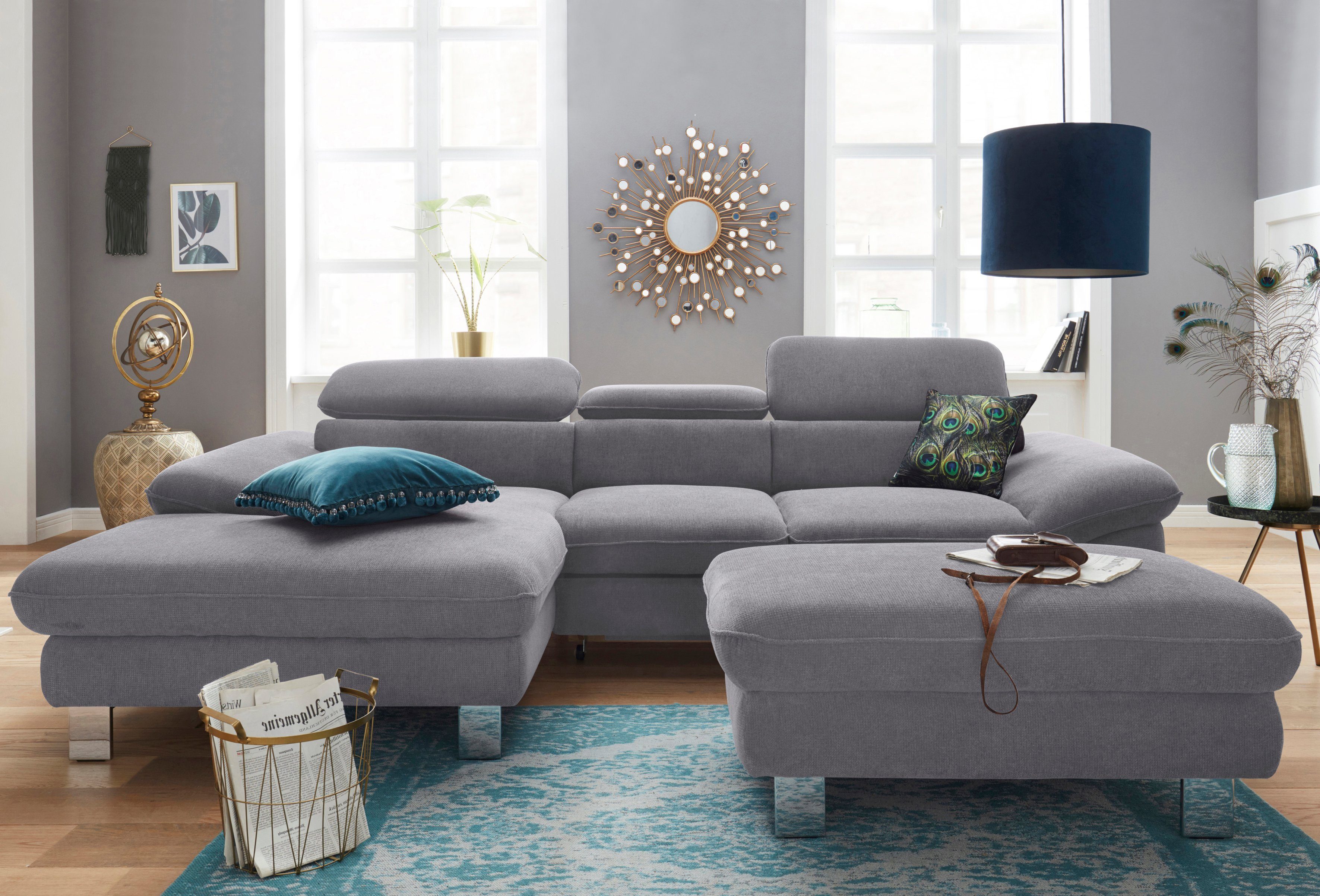 COTTA Polstergarnitur Driver L-Form, (Set, 2-tlg), Set bestehend aus: Ecksofa mit Kopfteilverstellung & Hocker