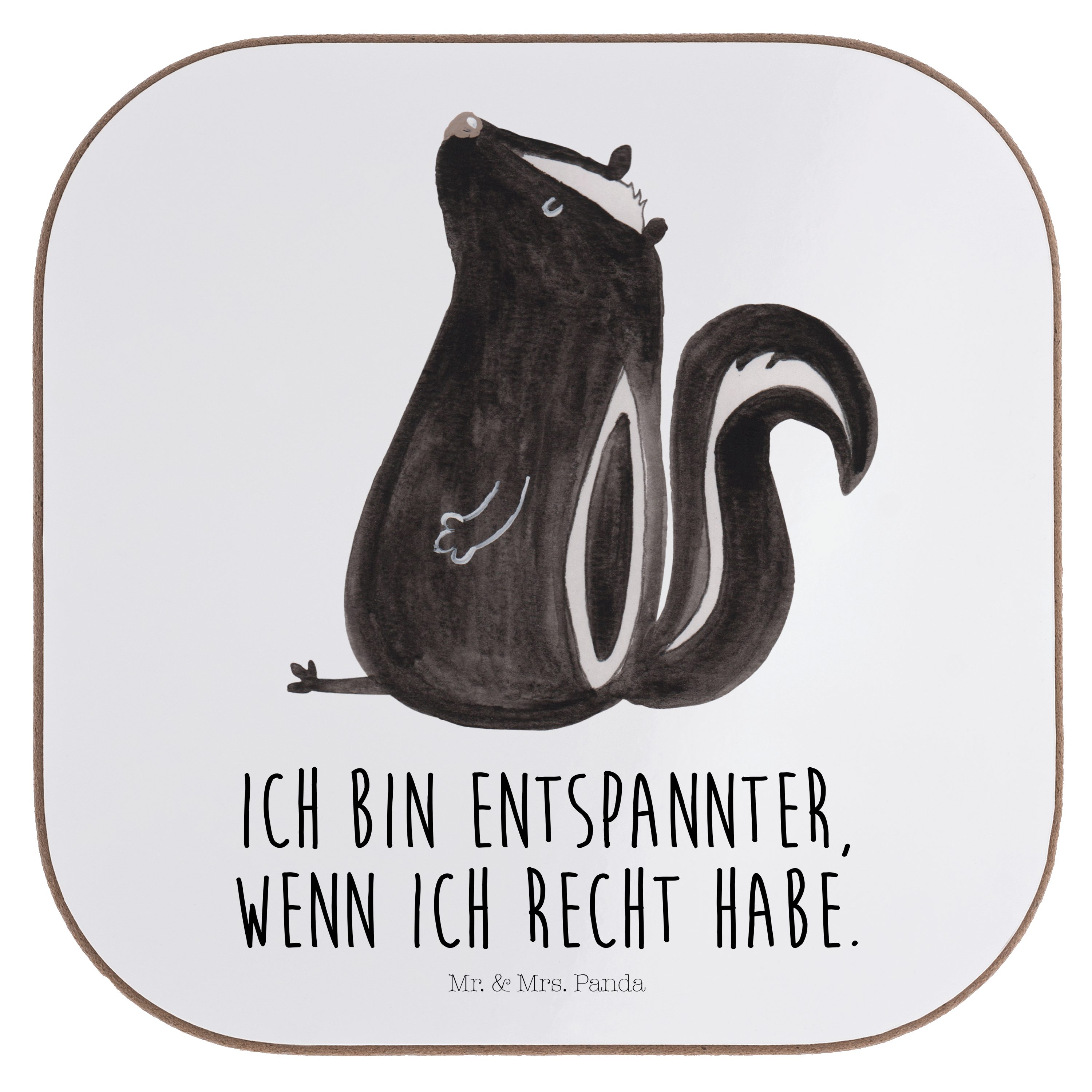 sitzend - Stinktier Mr. - Getränkeuntersetzer Besserwisser, Mrs. Weiß Geschenk, & Skunk, Untersetzer, Panda 1-tlg.