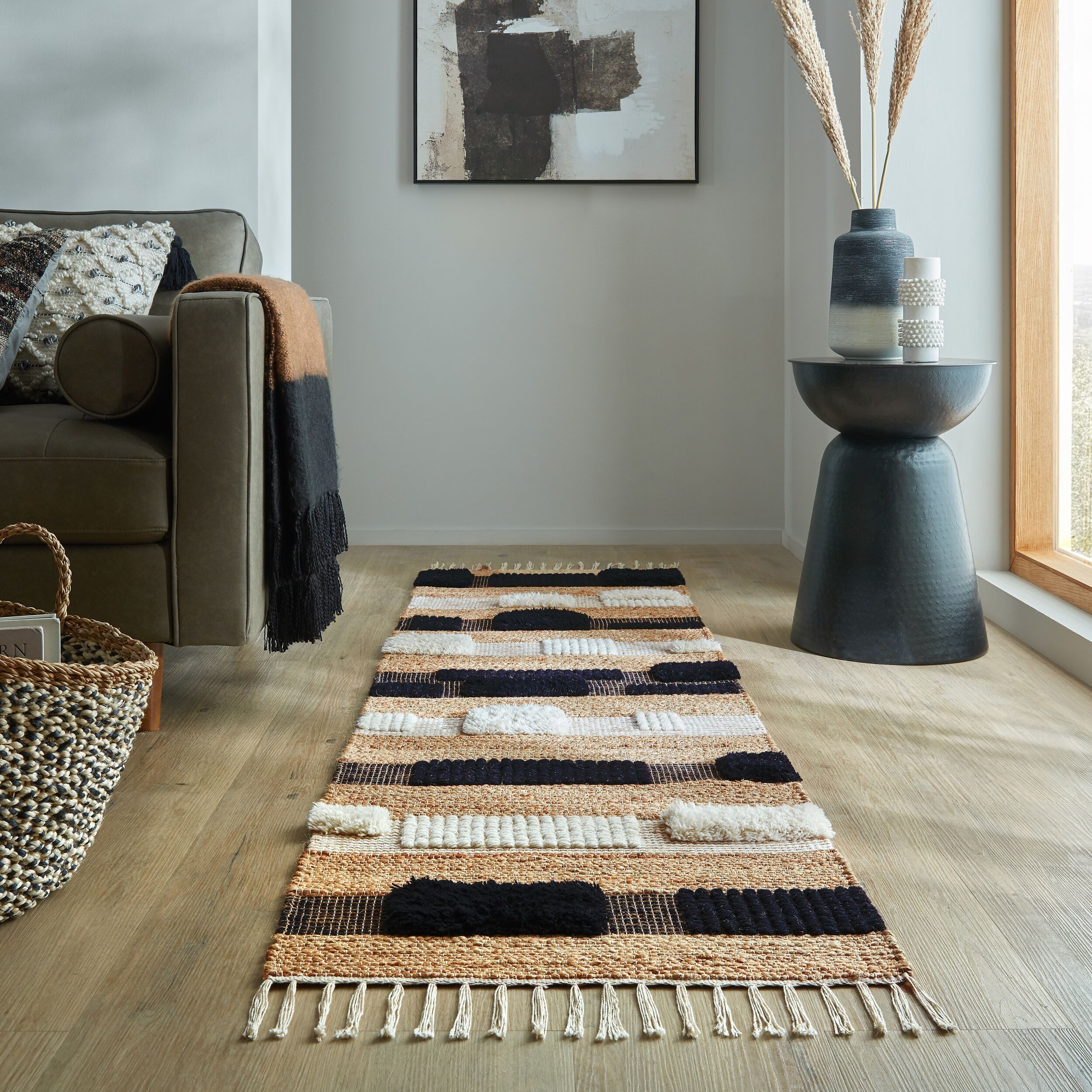 FLAIR RUGS Teppich Medina Blocks, mit abstrakten Linien, rechteckig, Höhe: 22 mm, aus Jute/-und Wollmischung, mit Hoch-Tief-Struktur, gemustert