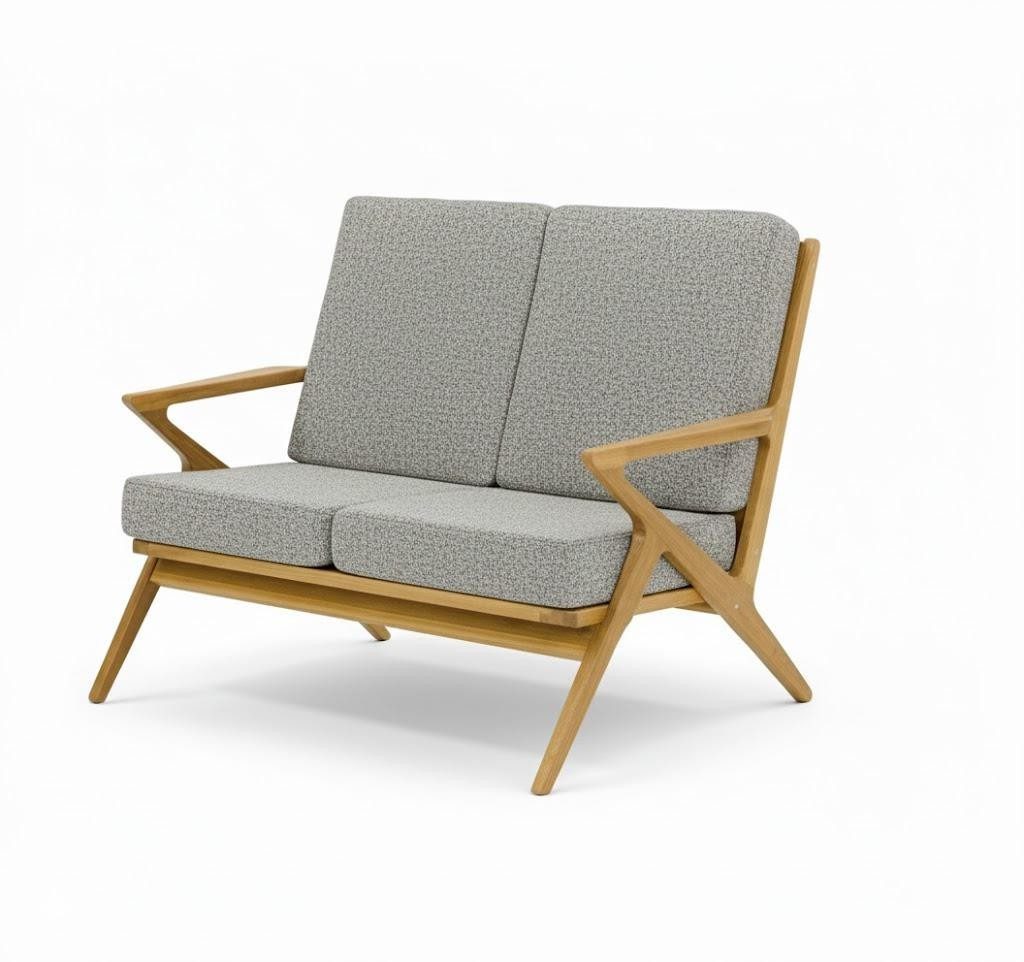 Xlmoebel Gartensofa Grau gepolstertes Zweisitzer-Sofa mit Holzrahmen für den Garten, Gartensofa 1 Teile, Made in Europa