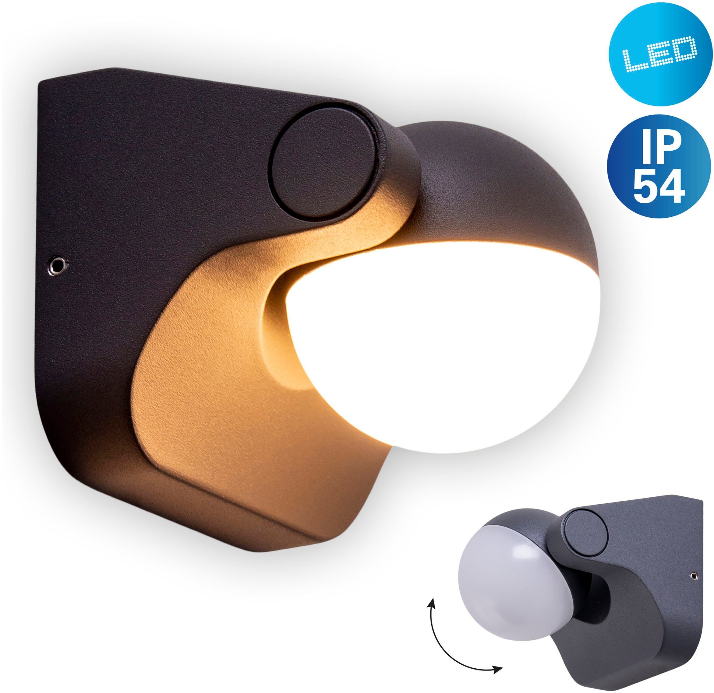 näve LED Außen-Wandleuchte Pallas, LED wechselbar, Warmweiß, schwenkbar anthrazit warmweißes Licht incl. LED IP 54