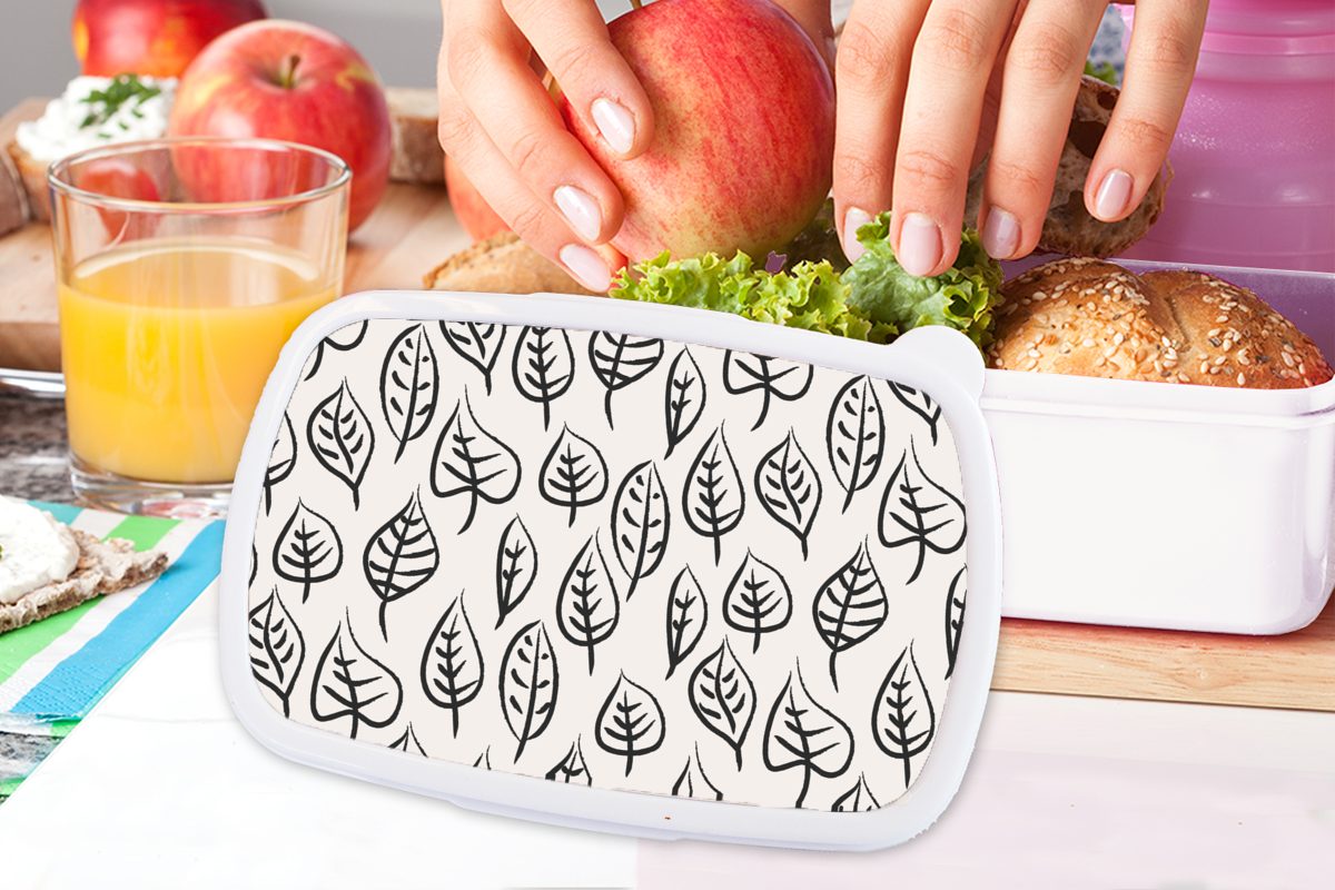 - Design, Erwachsene, und - weiß Lunchbox Mädchen Kunststoff, für Brotdose, Kinder und MuchoWow Jungs Muster Brotbox (2-tlg), Blätter für