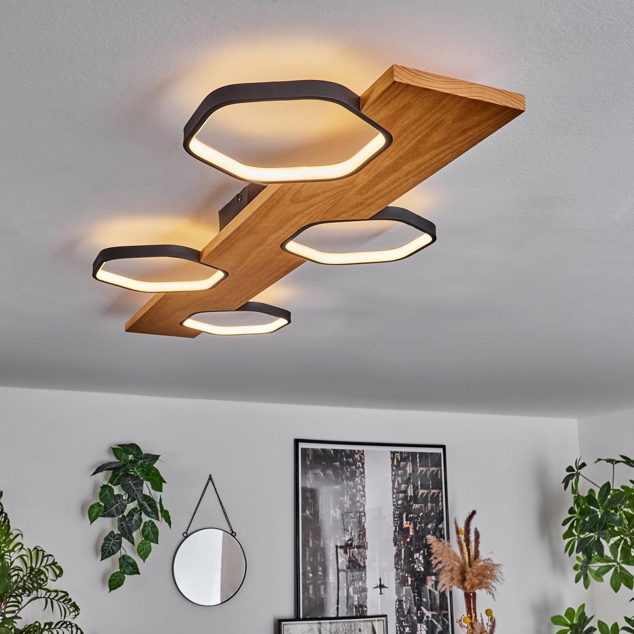 dimmbar Metall/Holz/Kunststoff dimmbare LED aus Lichteffekt, hofstein 2650 Watt, Deckenleuchte über 38 Kelvin, 3000 wechselbar, Lumen Lichtschalter Deckenlampe in Schwarz/Natur/Weiß,