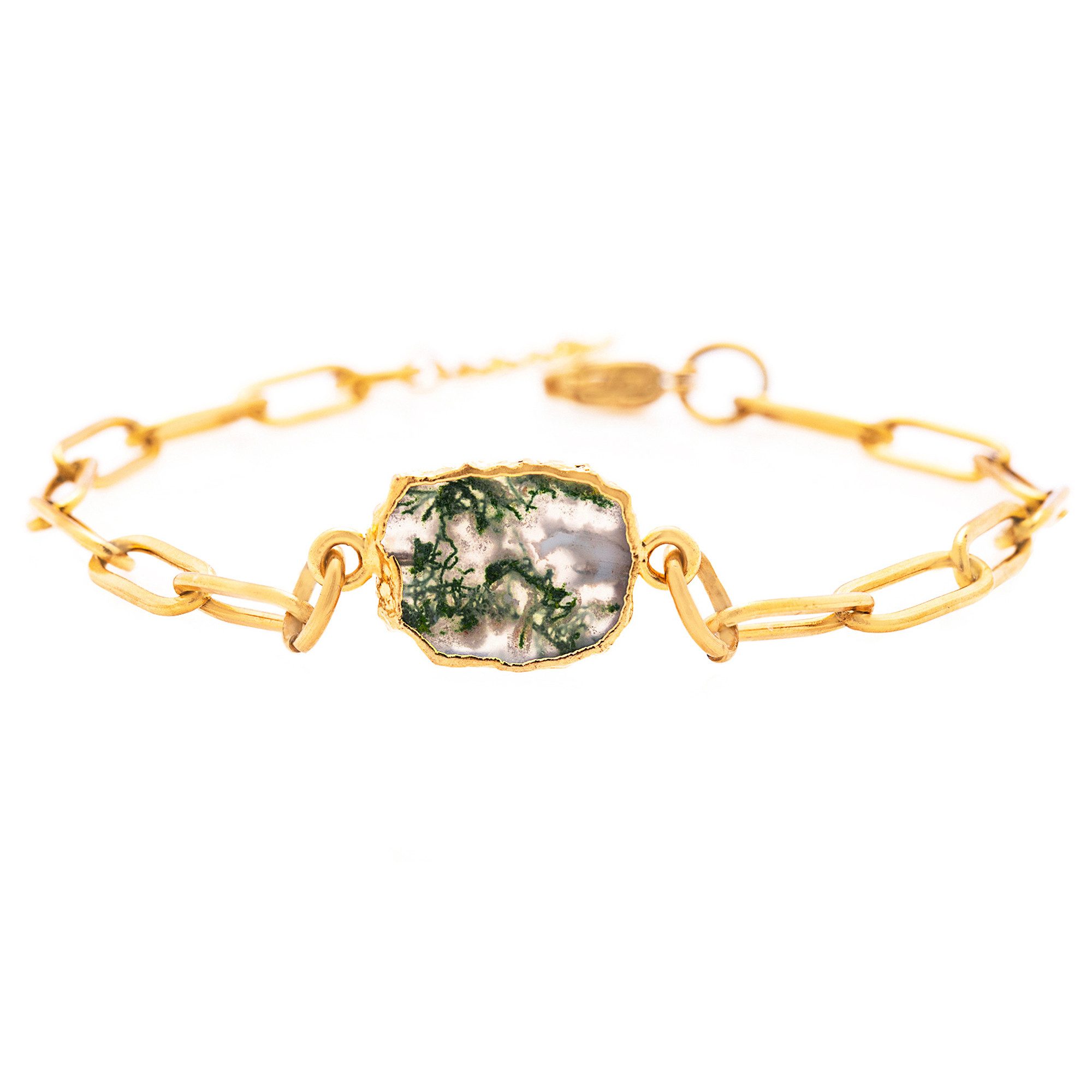 Villa Sorgenfrei Schmuckmanufaktur Armband Moosachat Armband. Naturstein, Vermeil Vergoldet