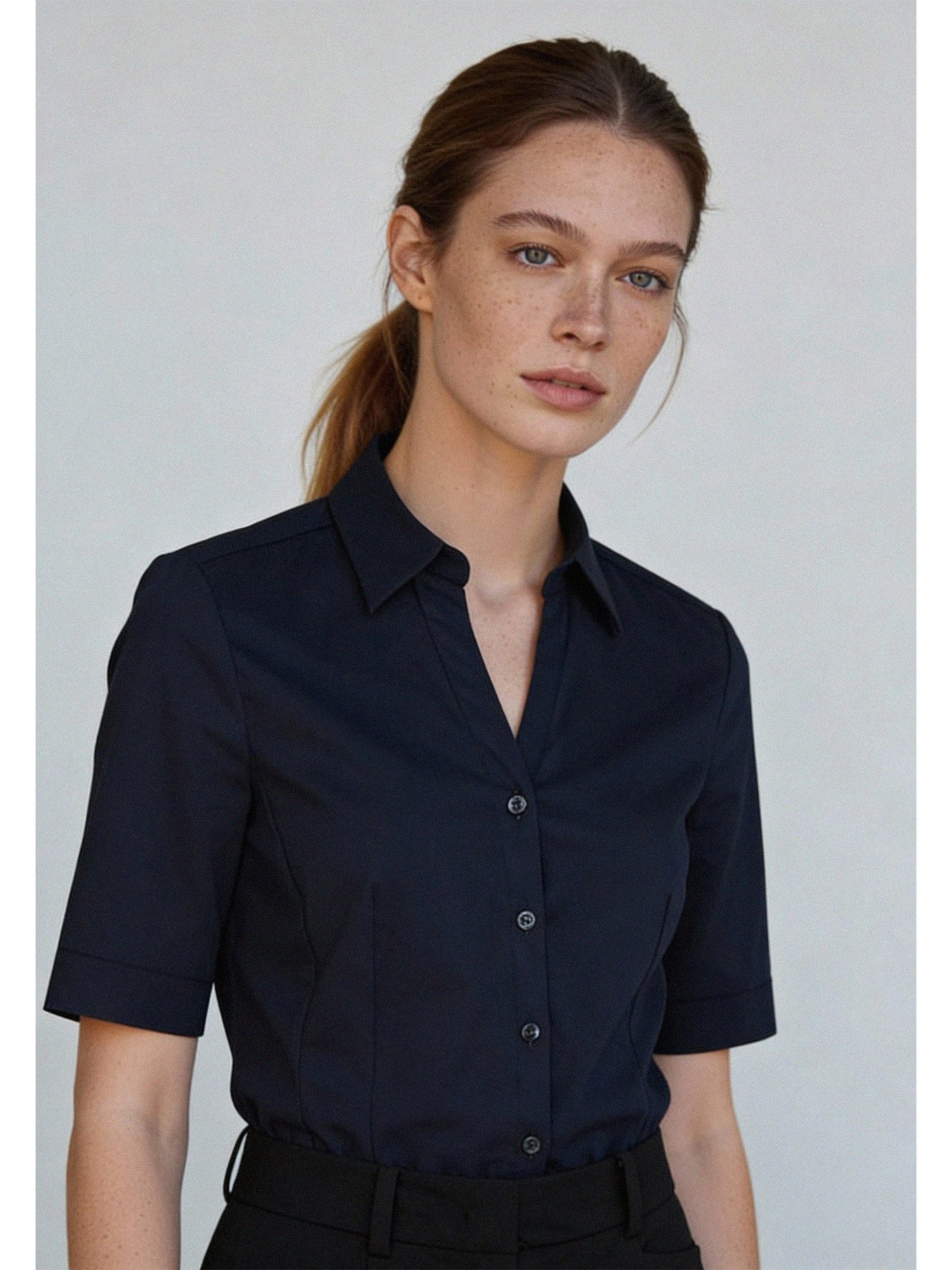 MORE&MORE Kurzarmbluse Baumwollstretchbluse