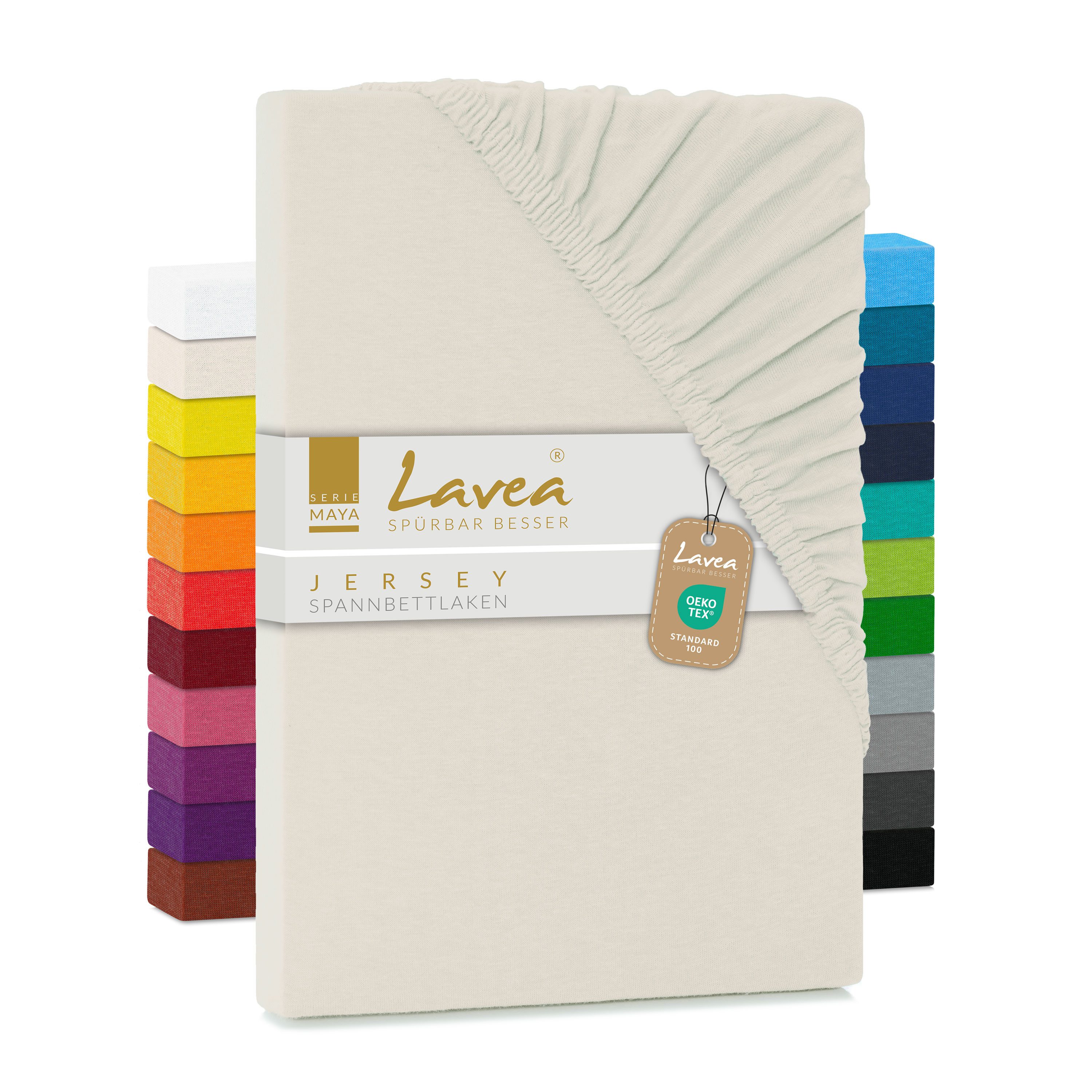 Lavea Spannbettlaken Bettlaken Maya, 180x200cm, 200x200cm, 140x200cm, 160x200cm, 100% Baumwolle Jersey, Gummizug: rundum, (1 Stück), für Matratzen, Topper, Boxspring- und Wasserbetten, weich, langlebig