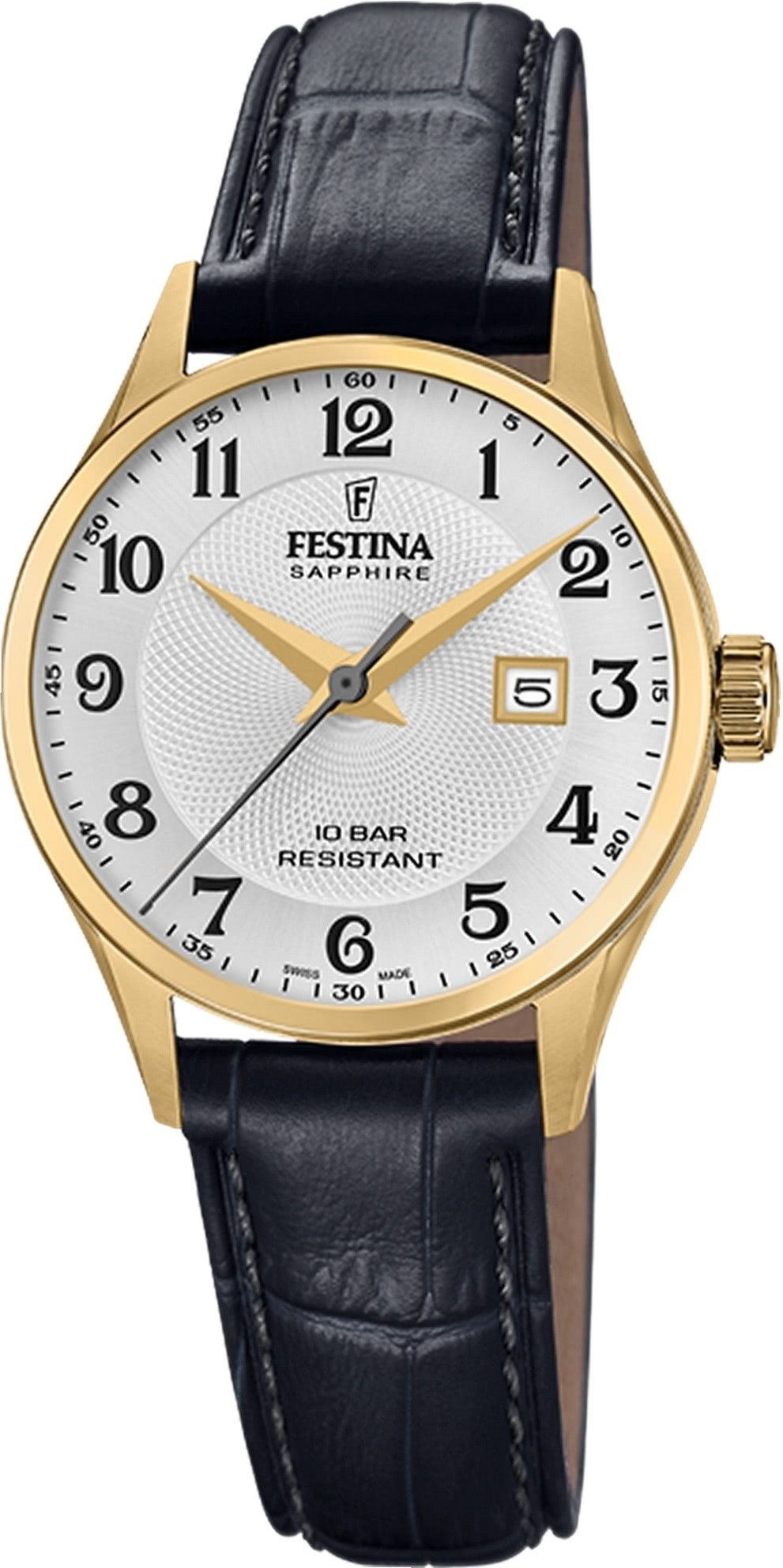 Festina Quarzuhr Festina Damenuhr Swiss Made Armbanduhr, (Analoguhr), Damen Armbanduhr rund, Lederarmband schwarz, Elegant