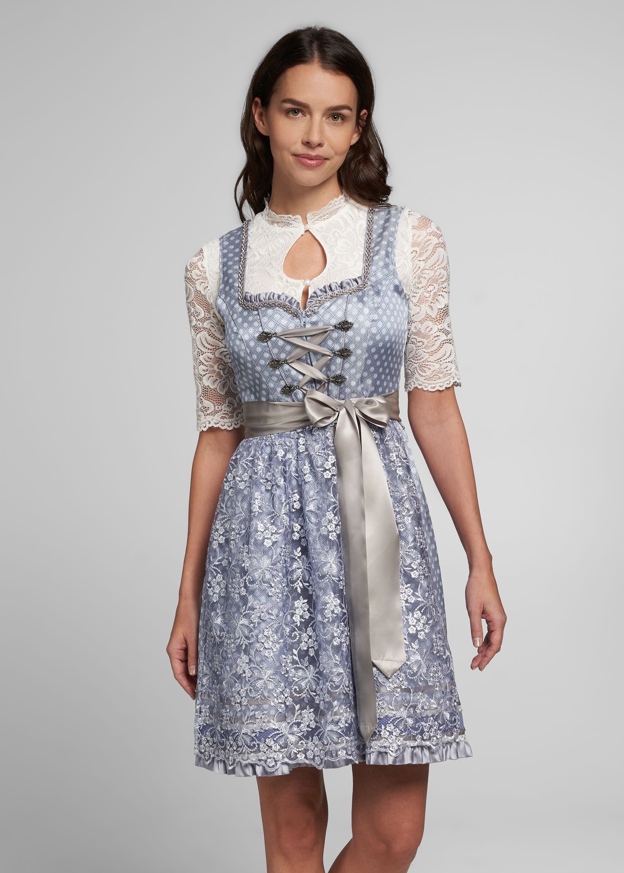 Spieth & Wensky Dirndl Amazona mit Reißverschluss h,blau/grau