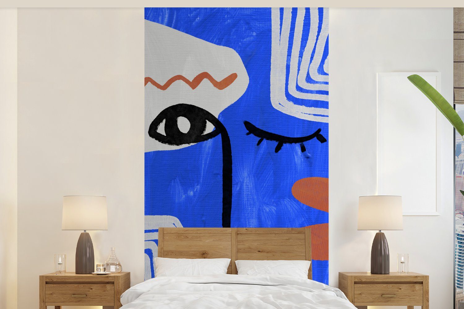 MuchoWow Fototapete Gesicht - Blau - Abstrakt, Matt, bedruckt, (2 St), Vliestapete für Wohnzimmer Schlafzimmer Küche, Fototapete