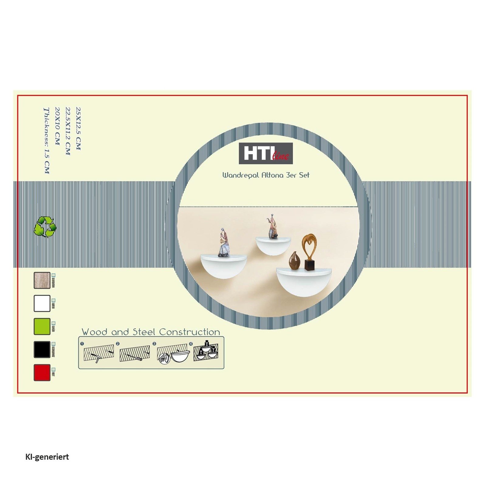 HTI-Living Wandregal Wandregal 3er Set Konsole Altona Rot, Set 3-tlg., Wandkonsole halbrund – Bild 2 von 2