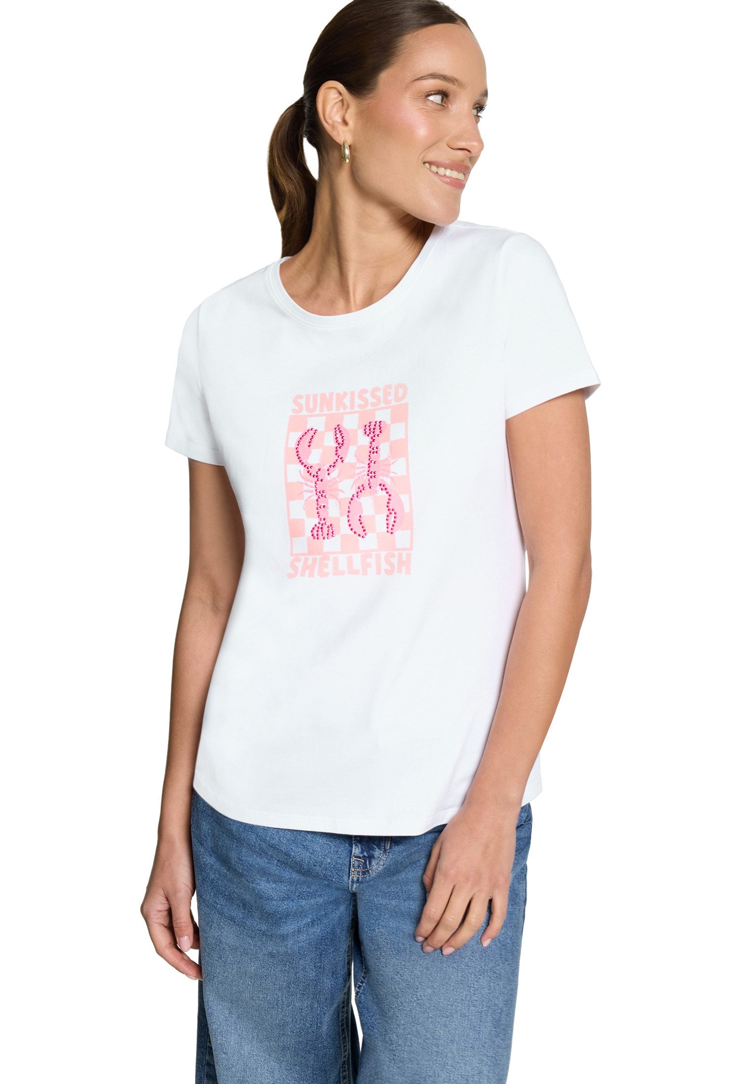 Zero Kurzarmshirt Damen mit Aufdruck (1-tlg) Glitzer.