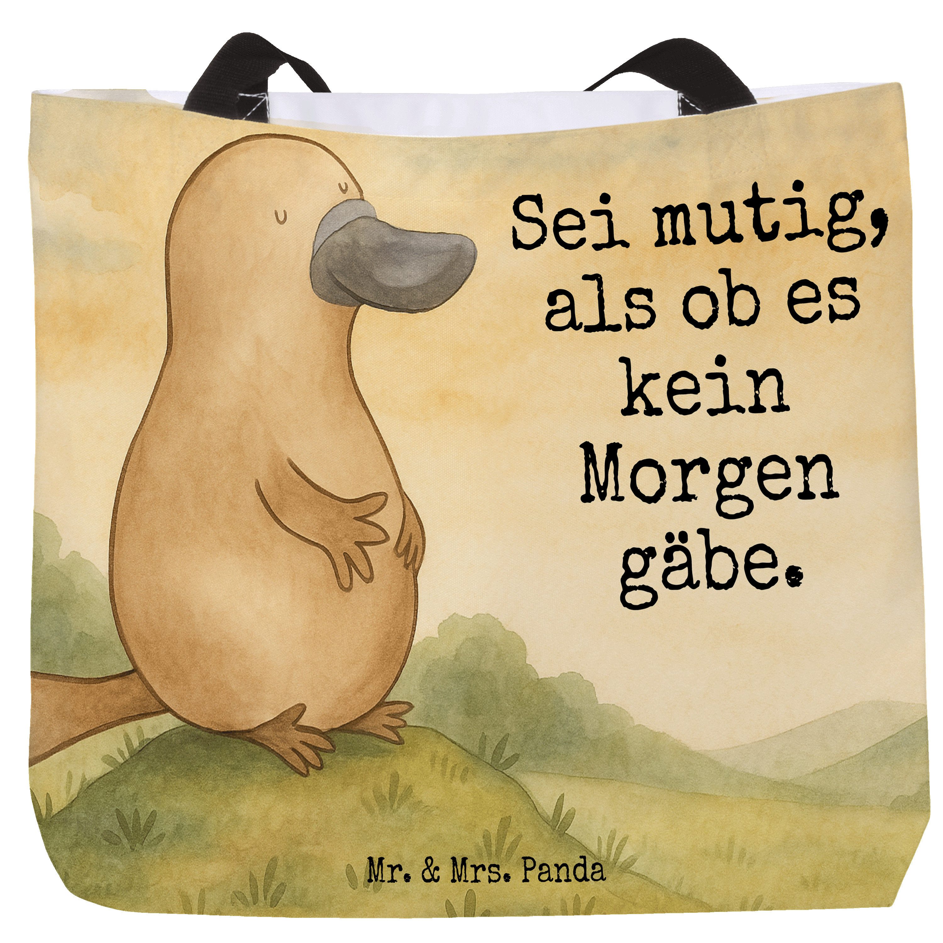 Shopper Schnabeltier Mut Design, Tote Bag, Weiß, Strandtasche, Meer, Bag, Lap