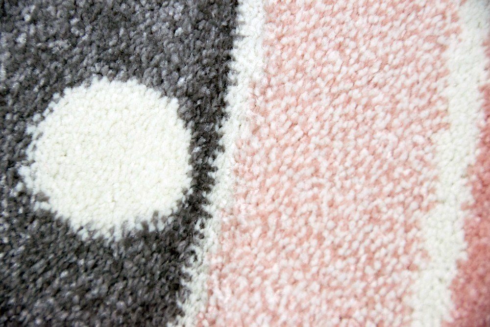 Carpetia Kinderteppich Kinderteppich Babyteppich rund Mädchen mit Stern rosa creme grau, rund, Höhe: 13 mm