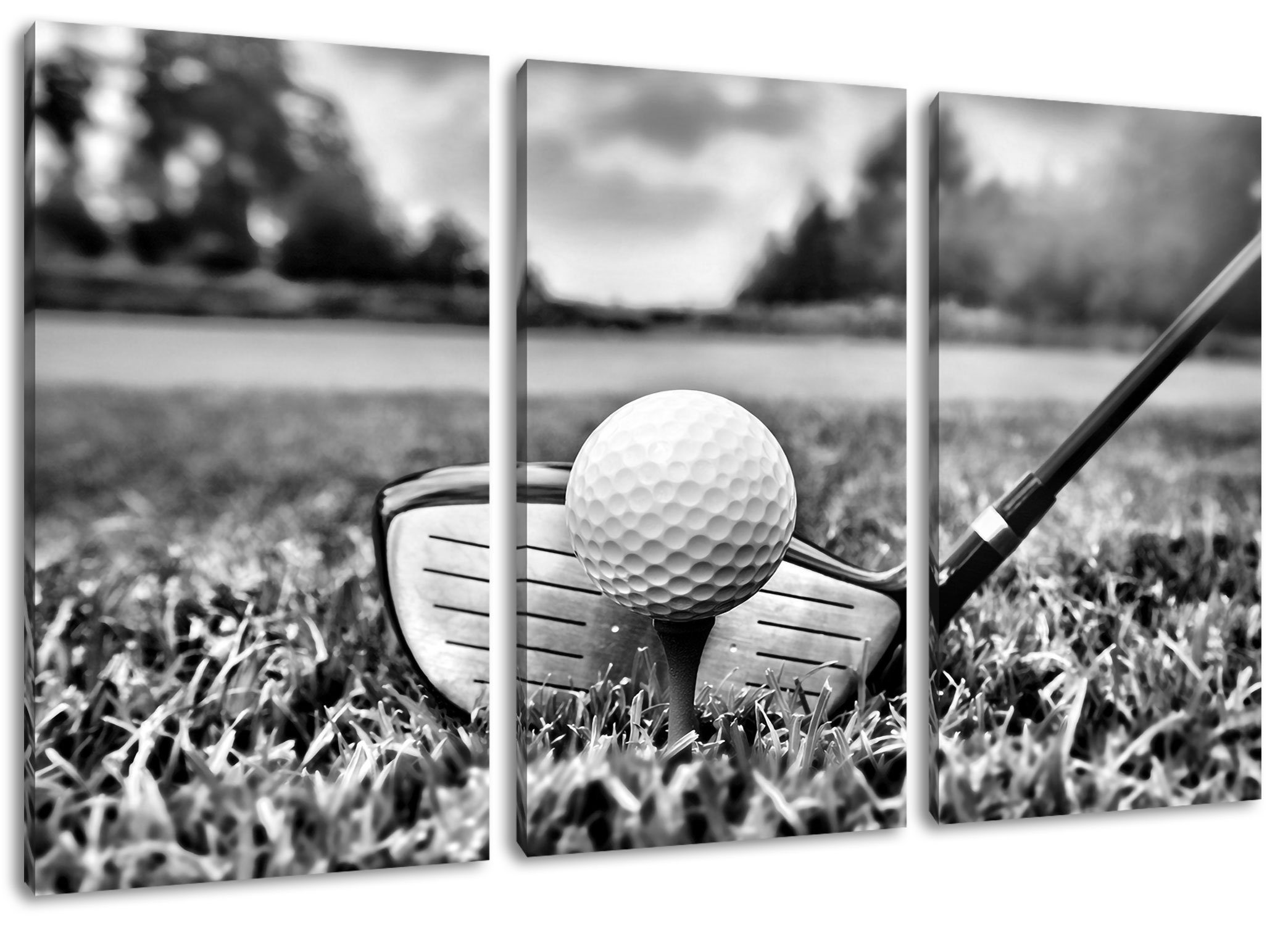 (1 (120x80cm) Pixxprint Leinwandbild 3Teiler Golf Zackenaufhänger Abschlag, Abschlag fertig Leinwandbild St), inkl. bespannt, Golf