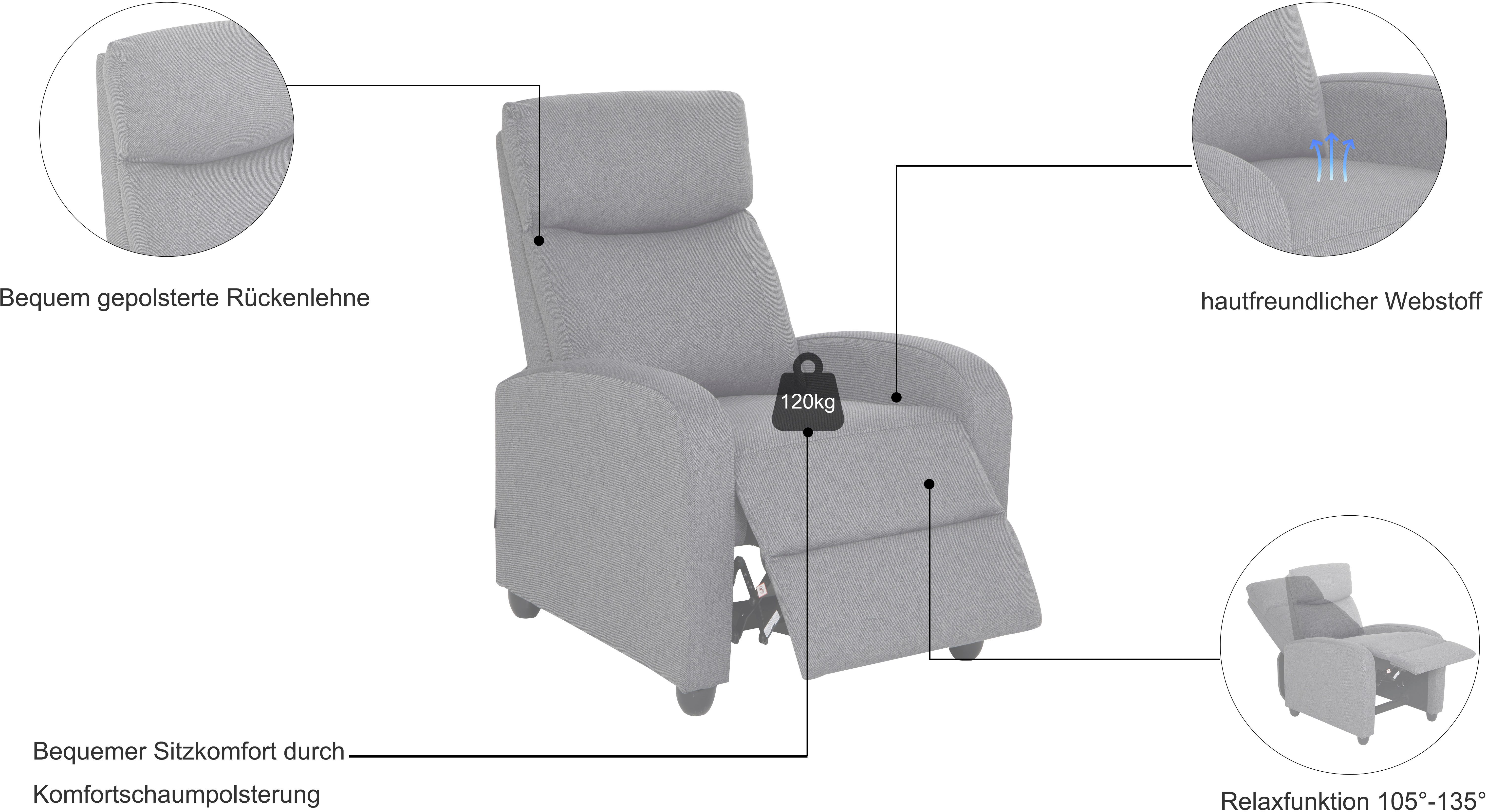 Home affaire Relaxsessel JULINOR, TV-Sessel, Ruhesessel mit Schlaffunktion, Webstoff, Liegesessel mit manueller Relaxfunktion