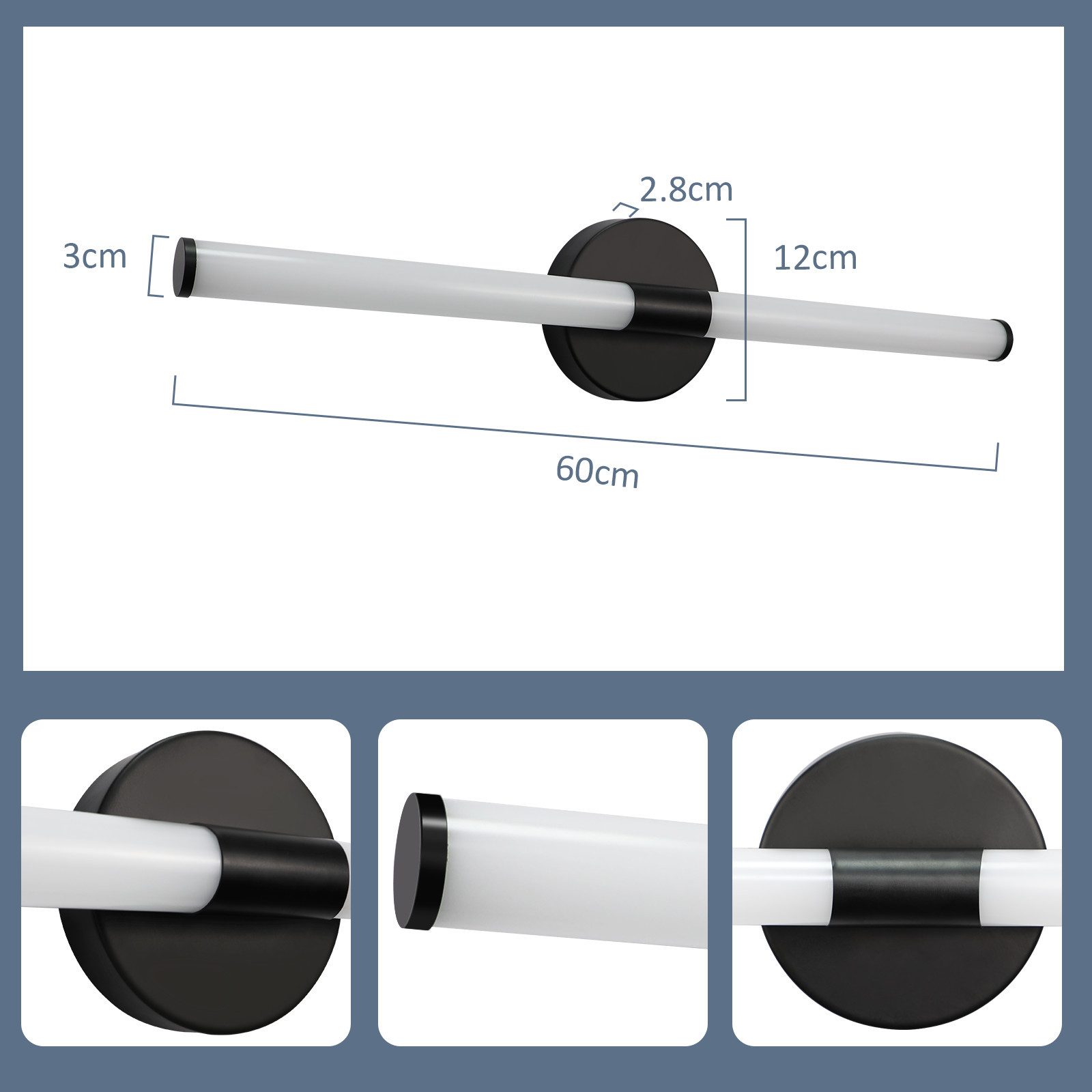 ZMH LED Spiegelleuchte 60CM lampe LED-8W 4000K Modern Wandleuchte für Keller Küche, Augenschutz, Einfache Installtion, LED fest integriert, Neutralweiß, LED-zimmerleuchte mit angenehmem Licht schrank