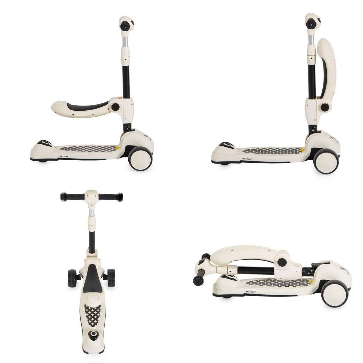 Byox Cityroller Checkmate 2 in 1, Laufrad-Funktion, Sound, Licht, Sitz und Lenker verstellbar, 3 Räder