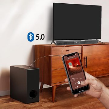 HOUROC Soundbar, Soundbar für TV Geräte, Soundbar mit Subwoofer für Fernseher 2.1 Soundbar (Bluetooth 5.0 Home Theater Surround Sound System für TV Lautsprecher Heimkino, Bluetooth/Koaxial/AUX/USB, Fernbedienung und Wandmontage-Kit)