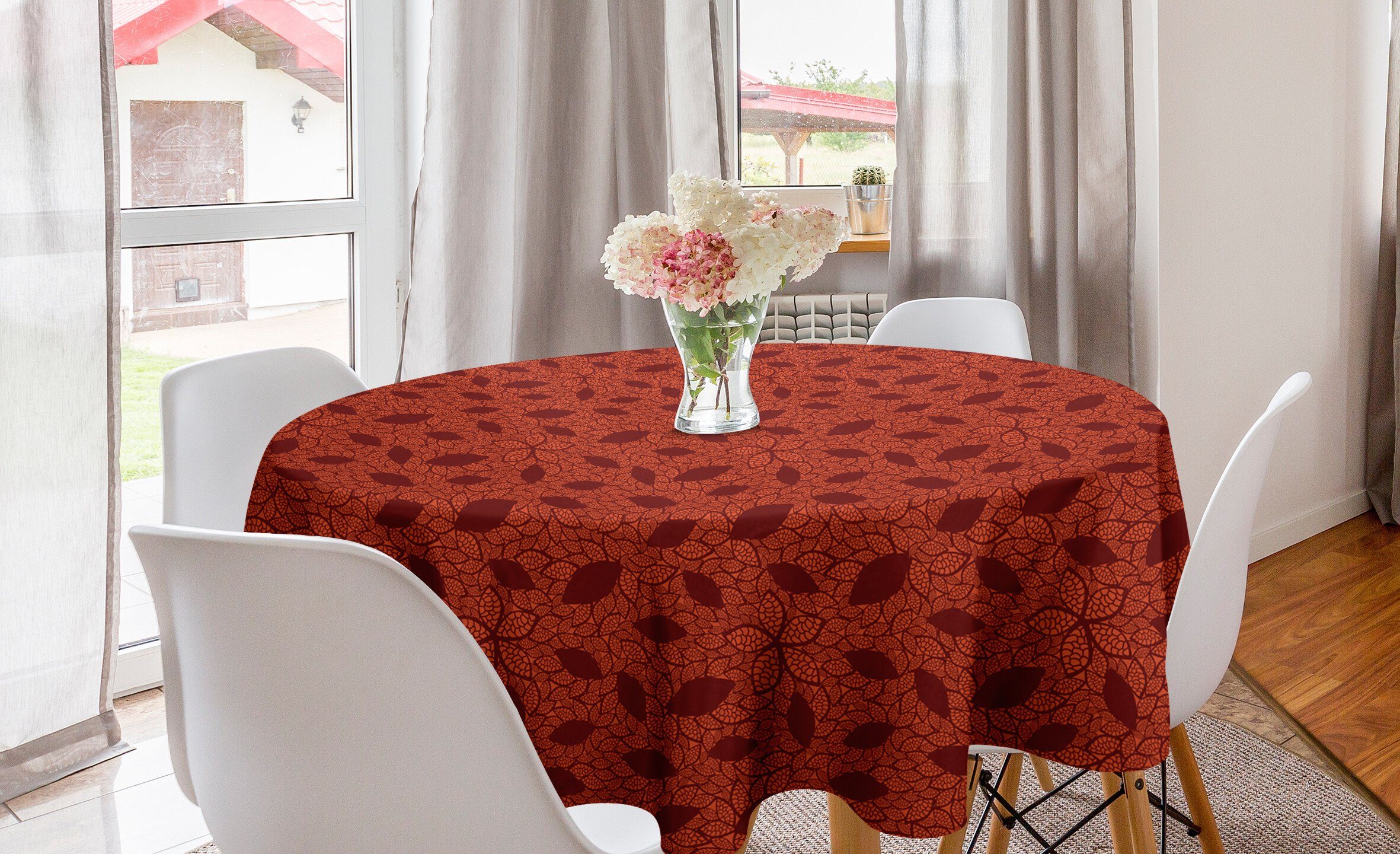 Abakuhaus Tischdecke Kreis Tischdecke Abdeckung für Esszimmer Küche Dekoration, Burnt orange Leafage und Blütenblätter