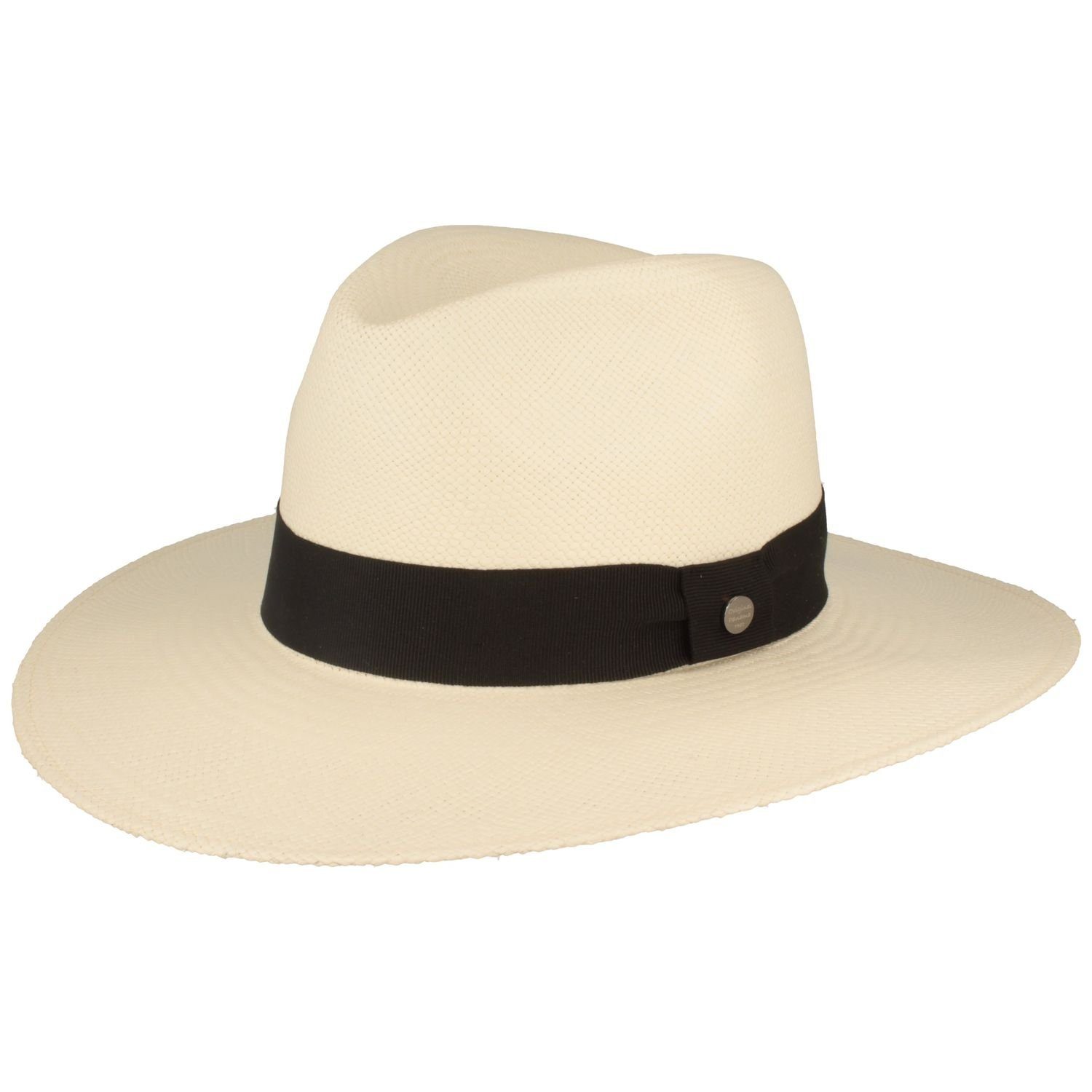 Breiter Strohhut feiner original Panama Hut mit Ripsband-Garnitur und UV-Schutz 50+ weiß