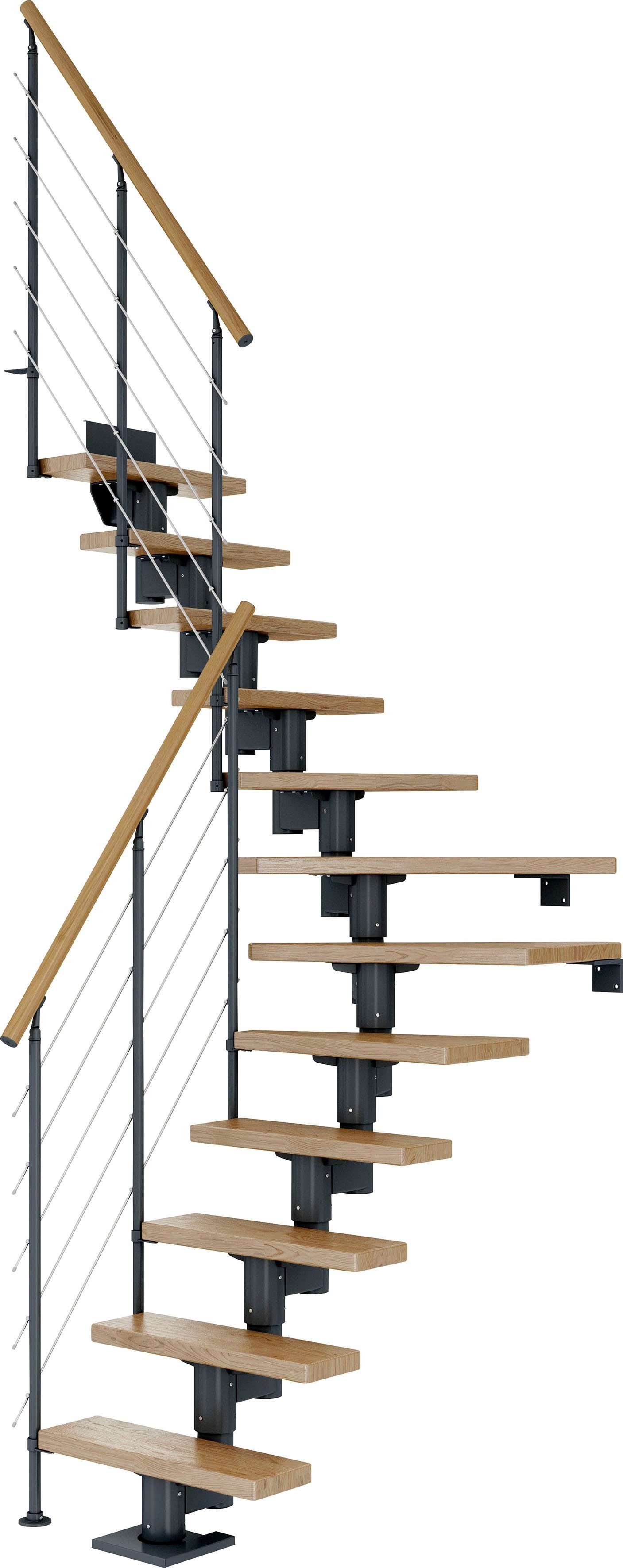 Dolle Mittelholmtreppe Dublin, für Geschosshöhen offen, Eiche/Metall Stufen 270 cm, bis