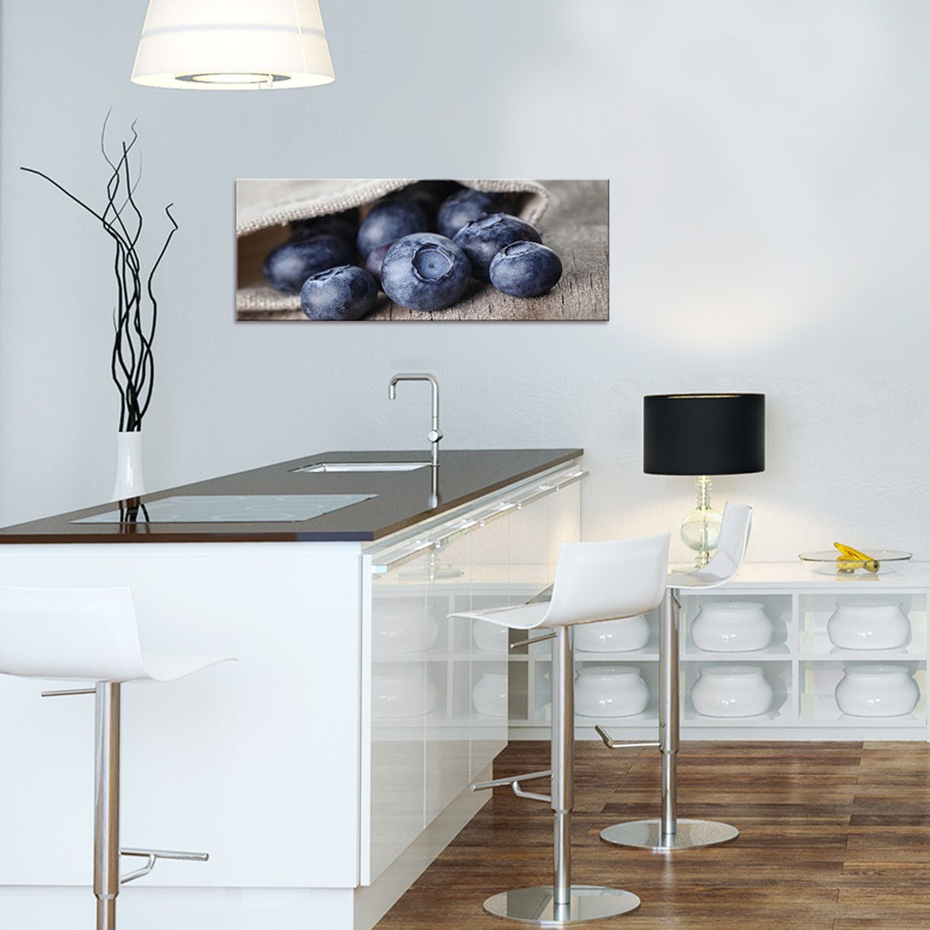 Küche Küchenmotiv: Landhaus 80x30cm Glas Blaubeeren, artissimo Beeren Bild Küchenbild aus Glasbild Glasbild