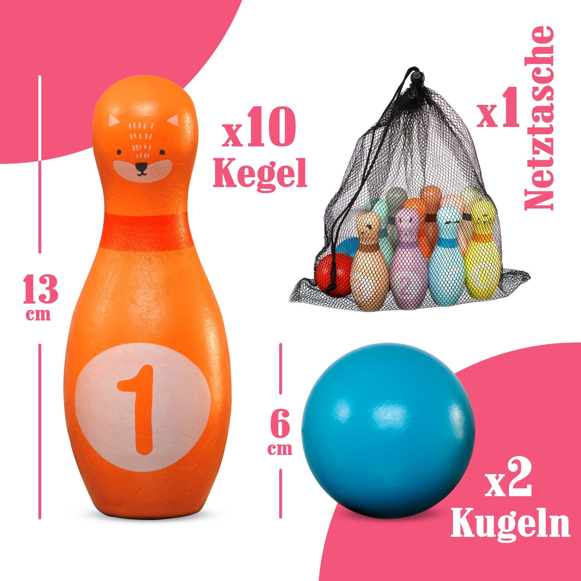 Pink Papaya Spiel Kegelspiel für Kinder Kids Bowling Set, Familienspiel, Indoor & Outdoor, Robust und liebvevoll gestaltet