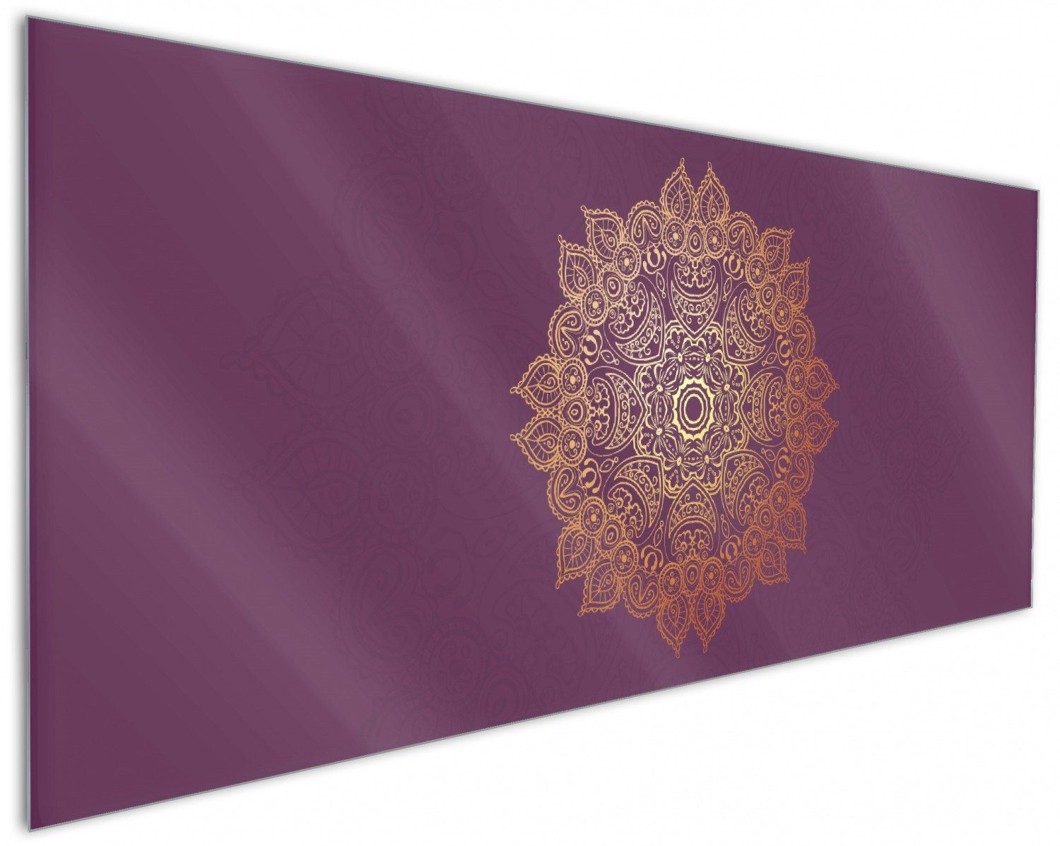Wallario Küchenrückwand goldenes Mandala auf violettem Hintergrund, (1-tlg)